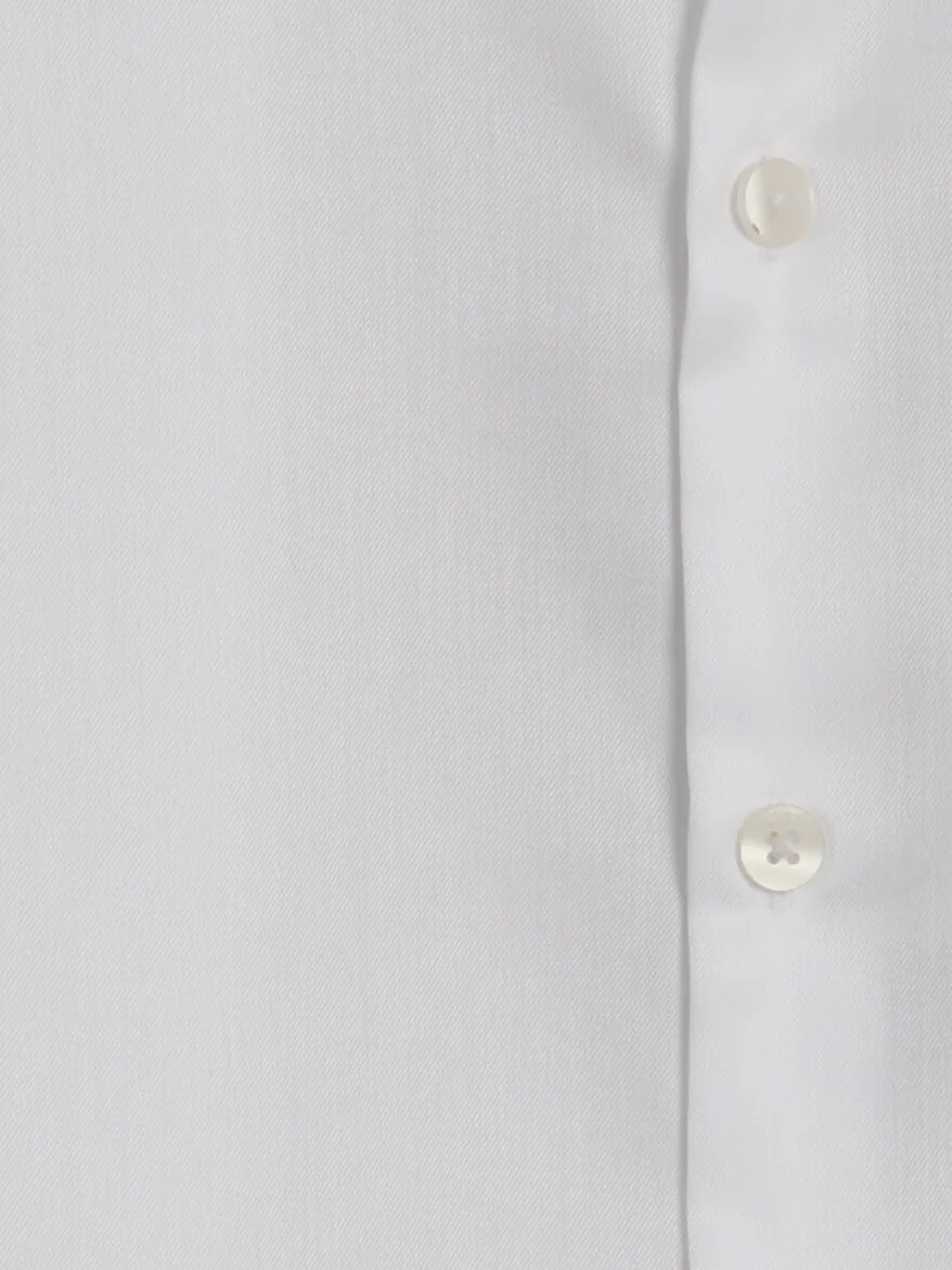 White Slim Fit Long Weaving Classical 100% Cotton Shirt - 12