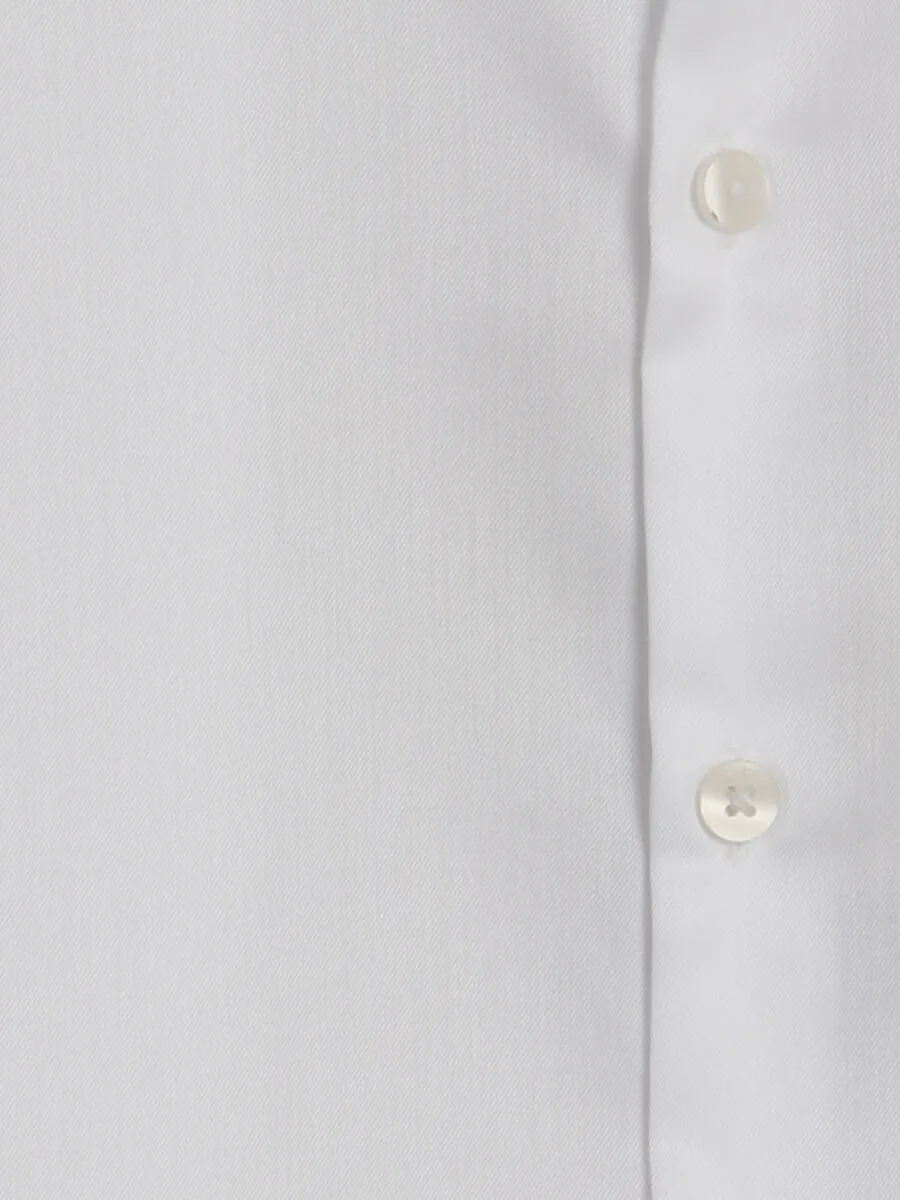 White Slim Fit Long Weaving Classical 100% Cotton Shirt - 12