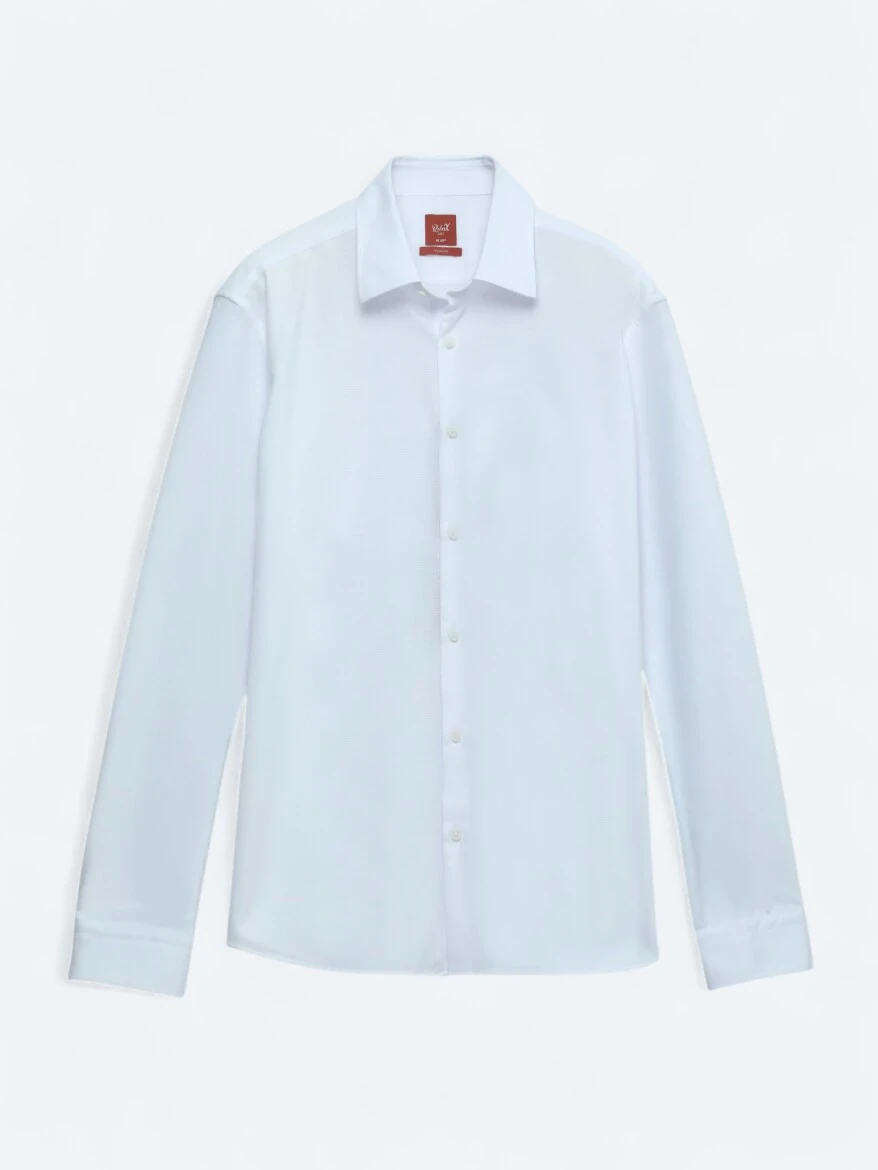 White Striped Regular Fit Knitting Casual Cotton Blended Shirt 