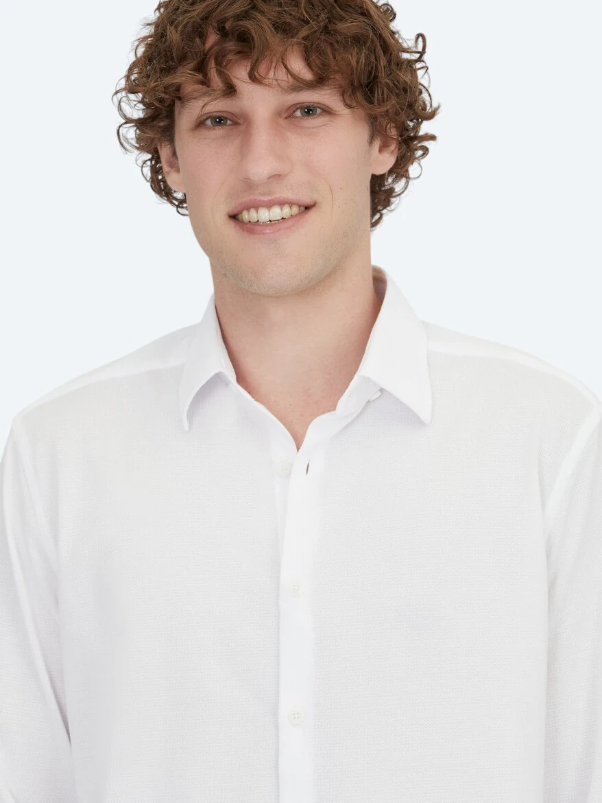 White Striped Regular Fit Knitting Casual Cotton Blended Shirt - 3