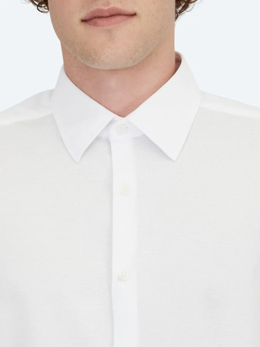 White Striped Regular Fit Knitting Casual Cotton Blended Shirt - 4