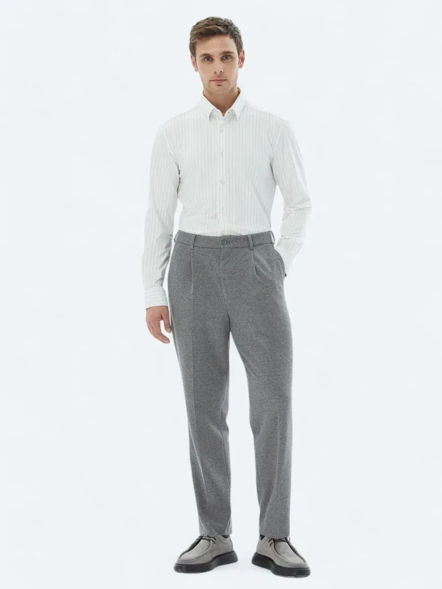 White Striped Regular Fit Knitting Casual Shirt - 3
