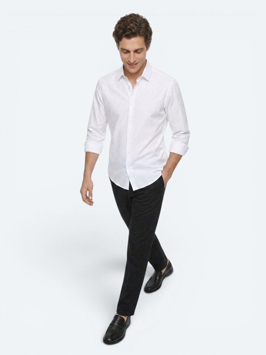White Striped Regular Fit Long Weaving Casual 100% Cotton Shirt - 2