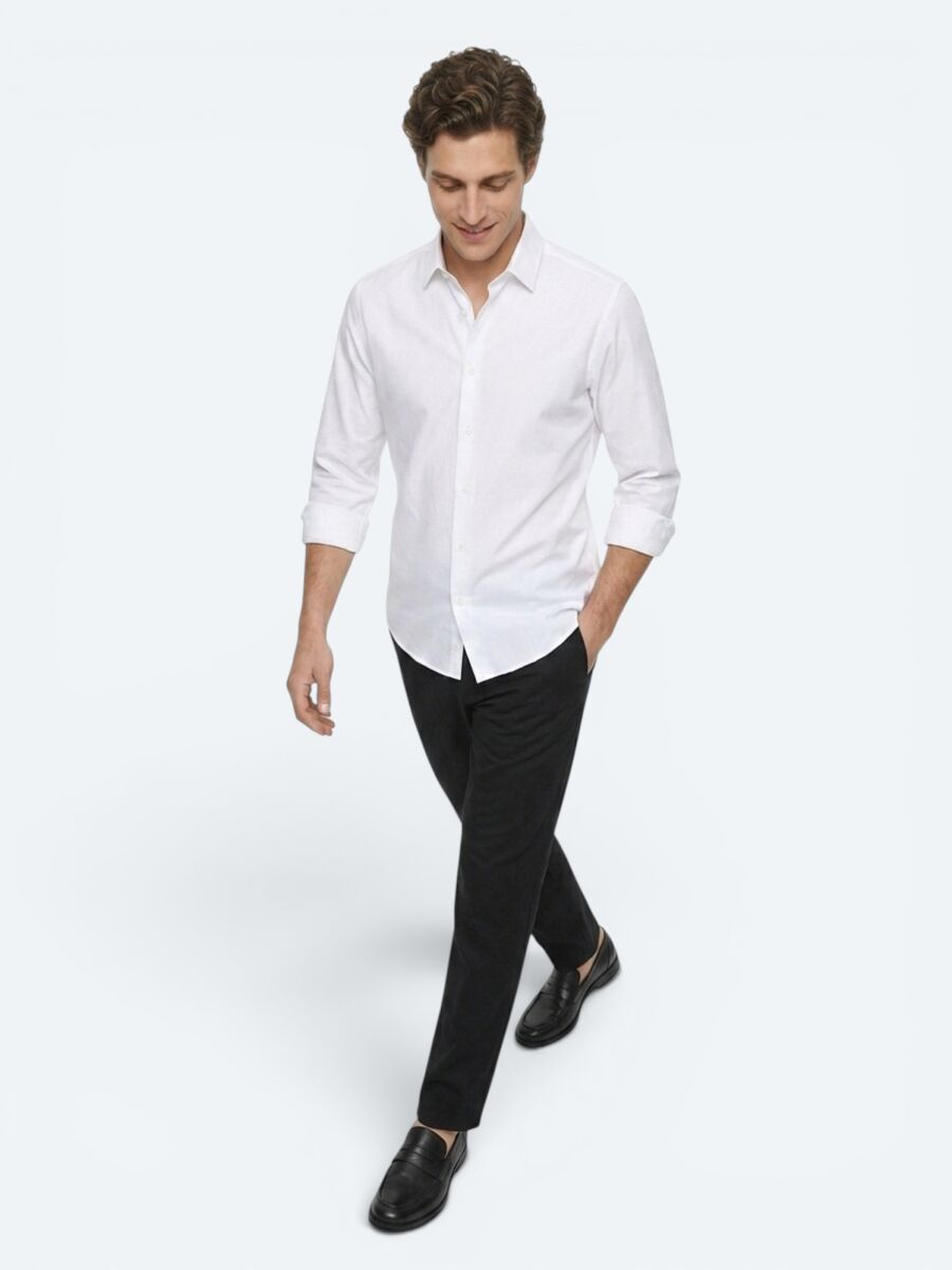 White Striped Regular Fit Long Weaving Casual 100% Cotton Shirt - 2