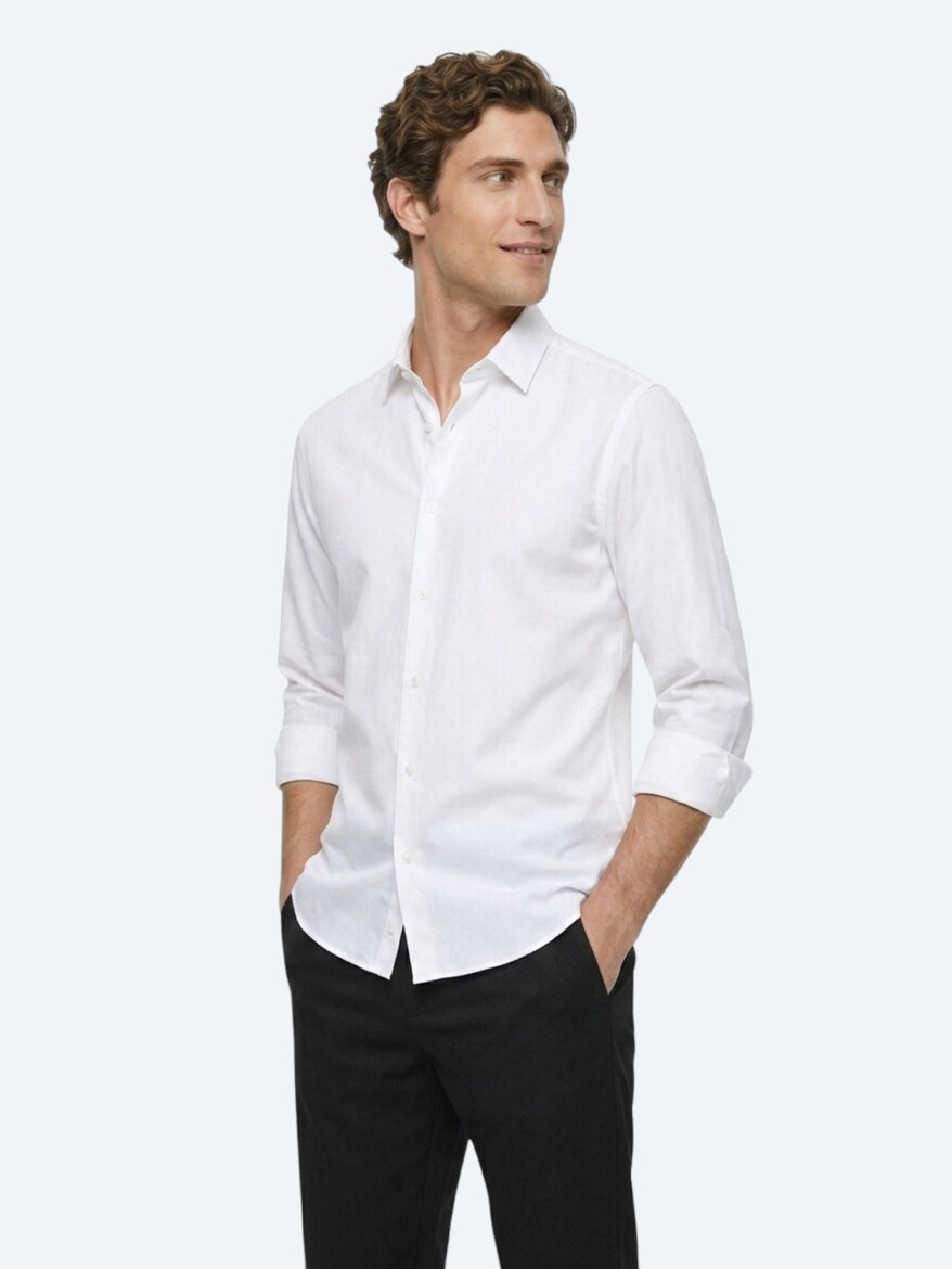 White Striped Regular Fit Long Weaving Casual 100% Cotton Shirt - 4