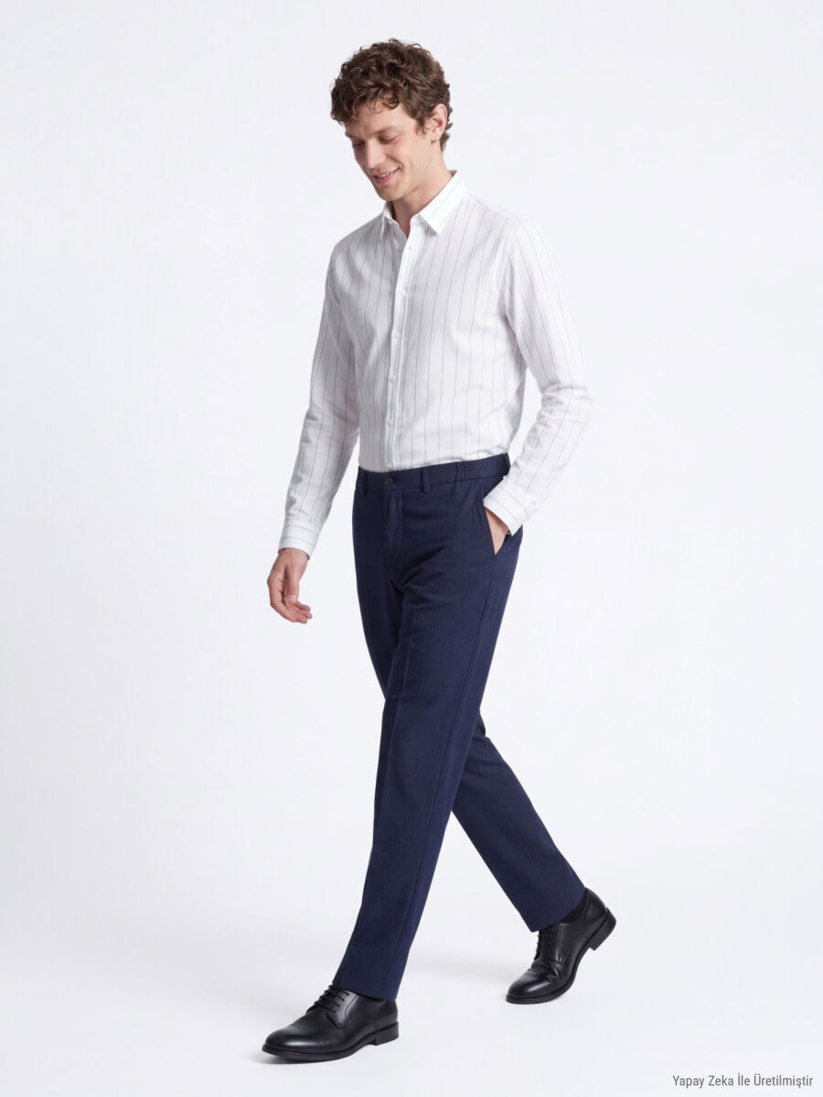 White Striped Regular Fit Long Weaving Casual Cotton Blended Shirt - 4