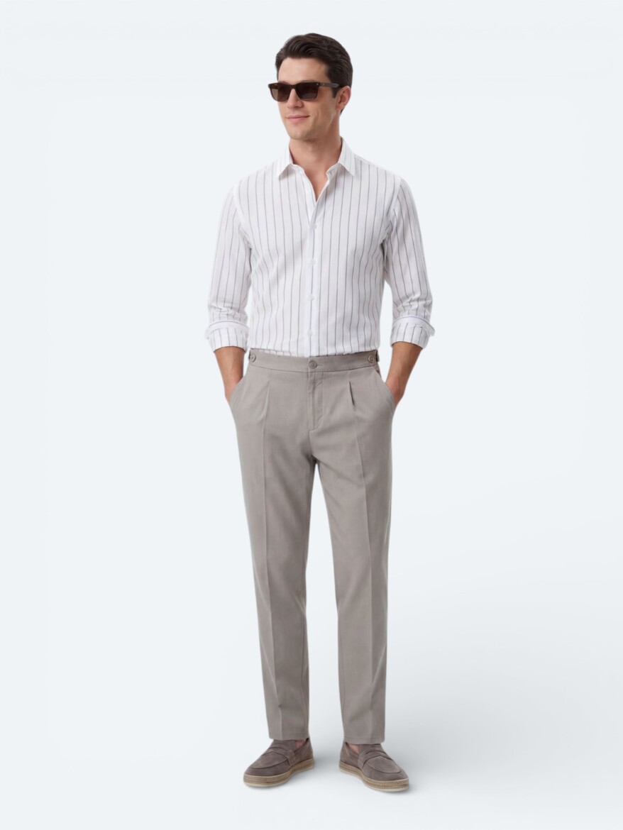 White Striped Regular Fit Long Weaving Casual Cotton Blended Shirt - 3