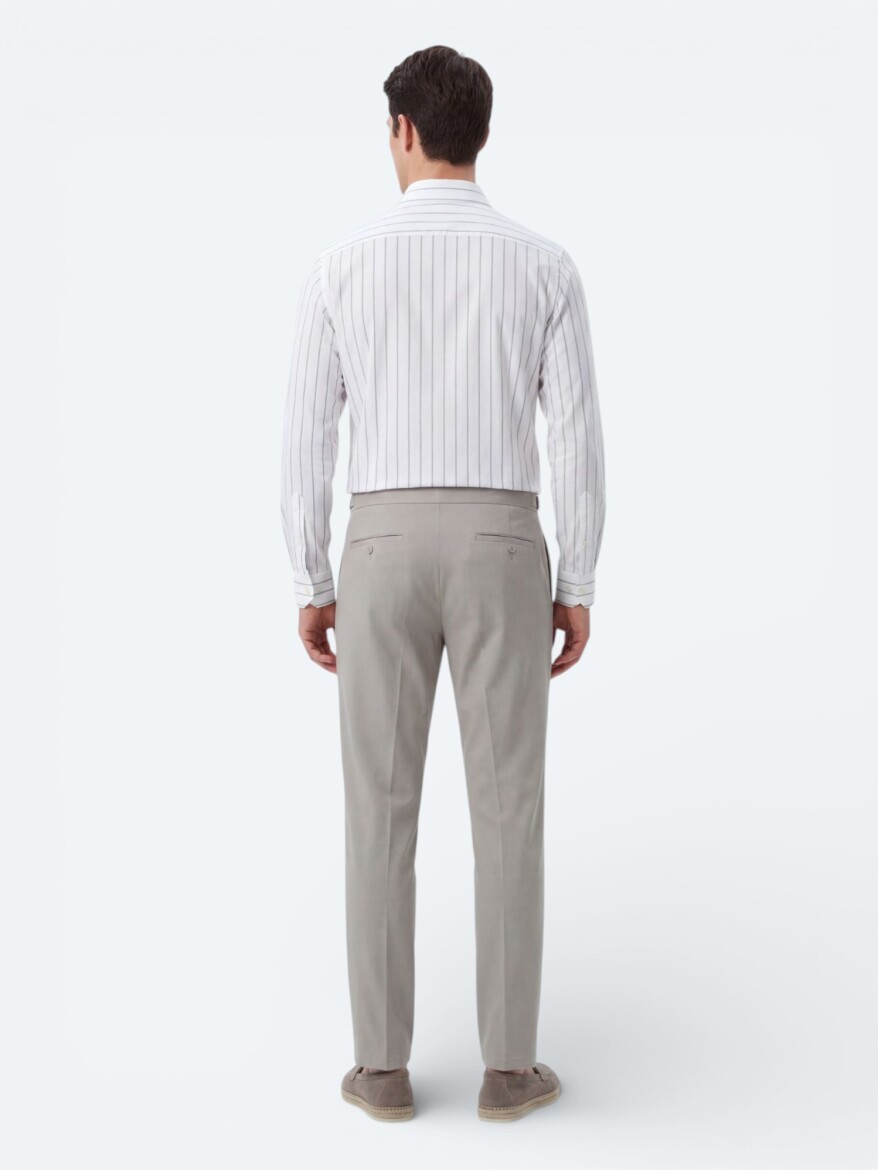 White Striped Regular Fit Long Weaving Casual Cotton Blended Shirt - 5