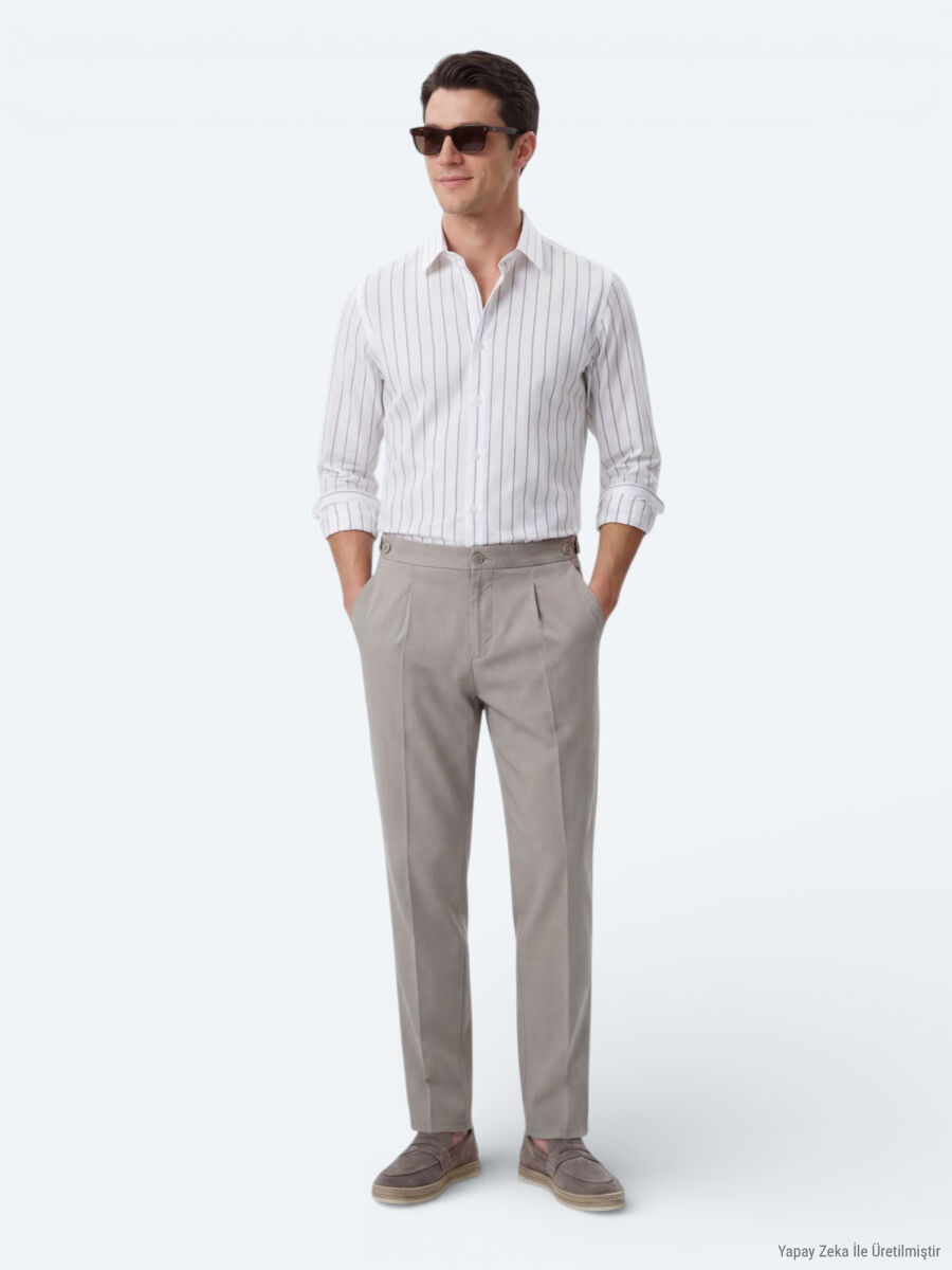 White Striped Regular Fit Long Weaving Casual Cotton Blended Shirt - 3