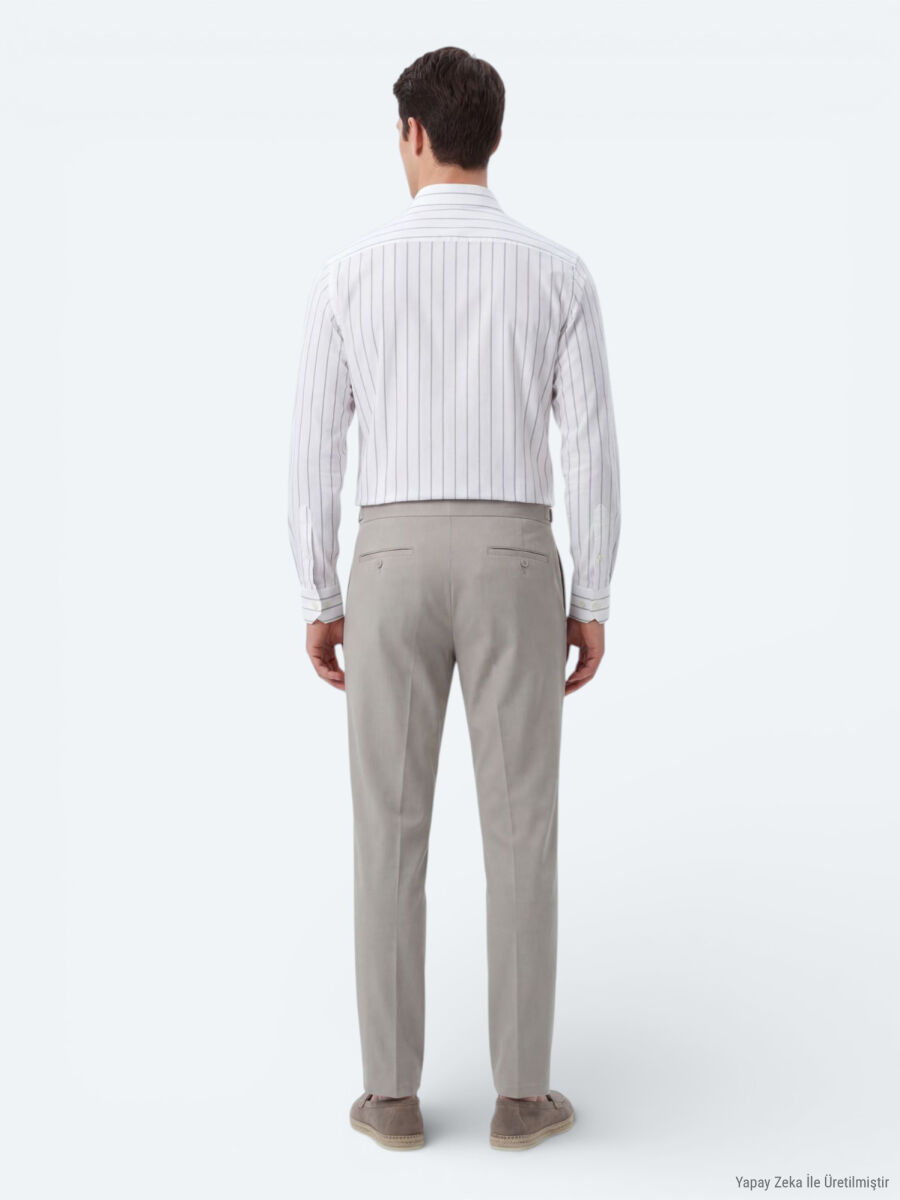 White Striped Regular Fit Long Weaving Casual Cotton Blended Shirt - 5