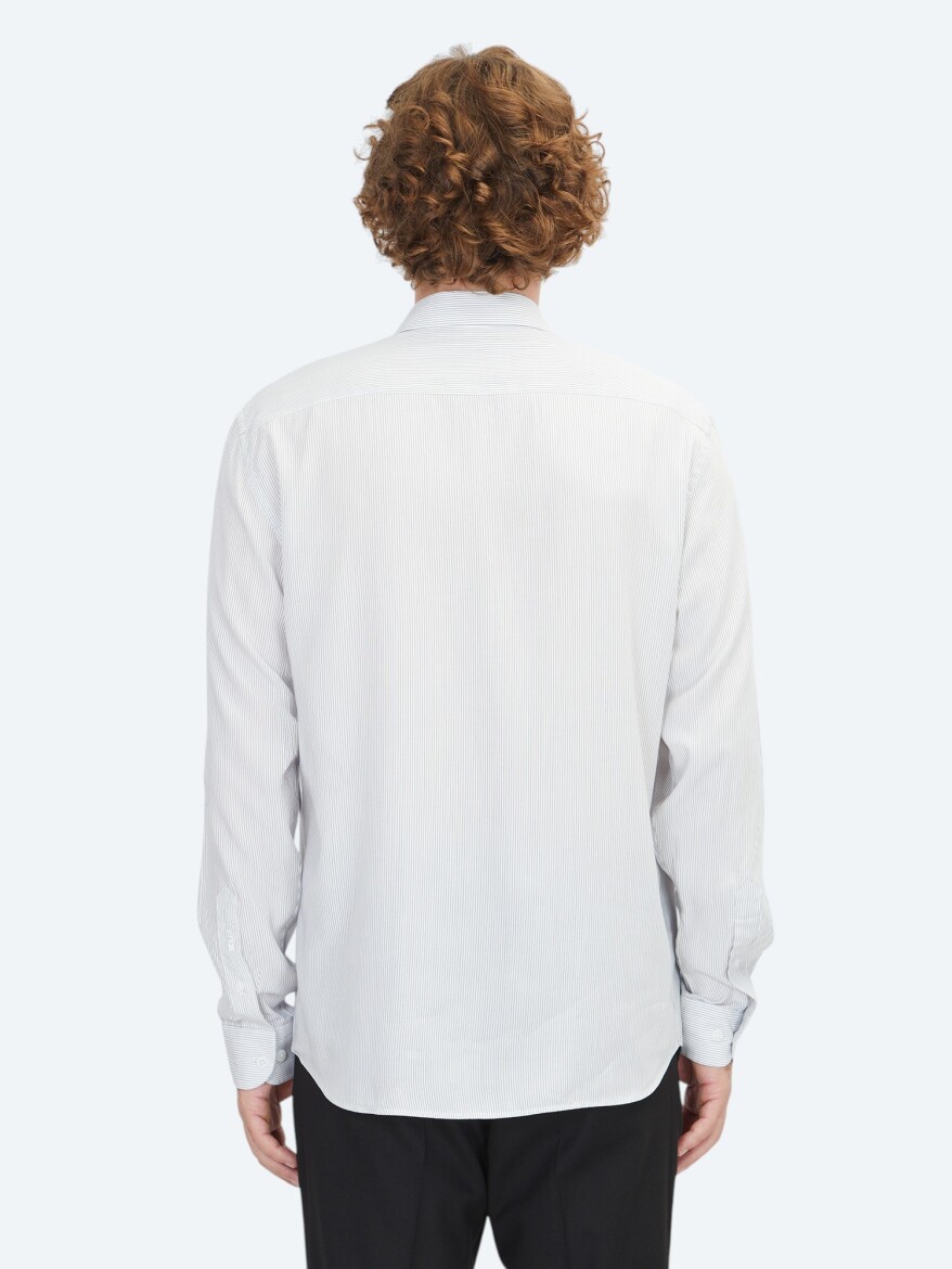 White Striped Regular Fit Long Weaving Casual Shirt - 5