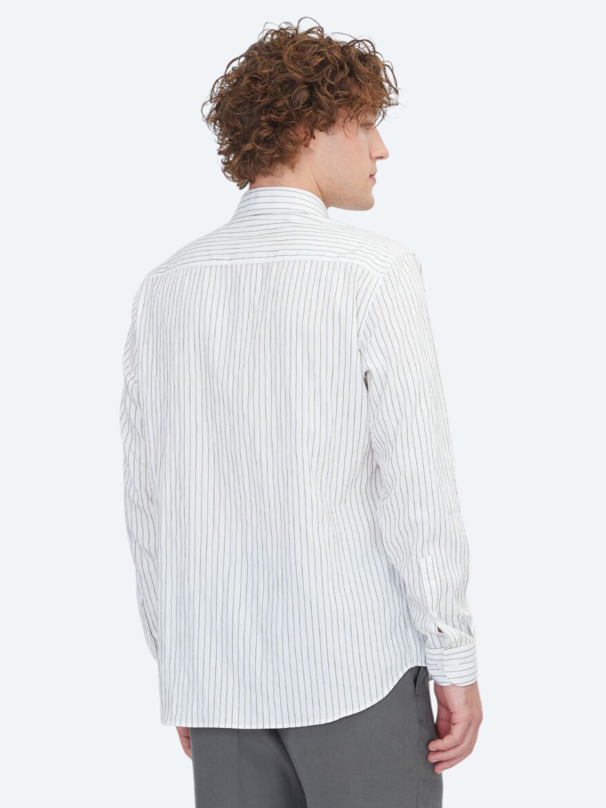 White Striped Regular Fit Long Weaving Casual Shirt - 6
