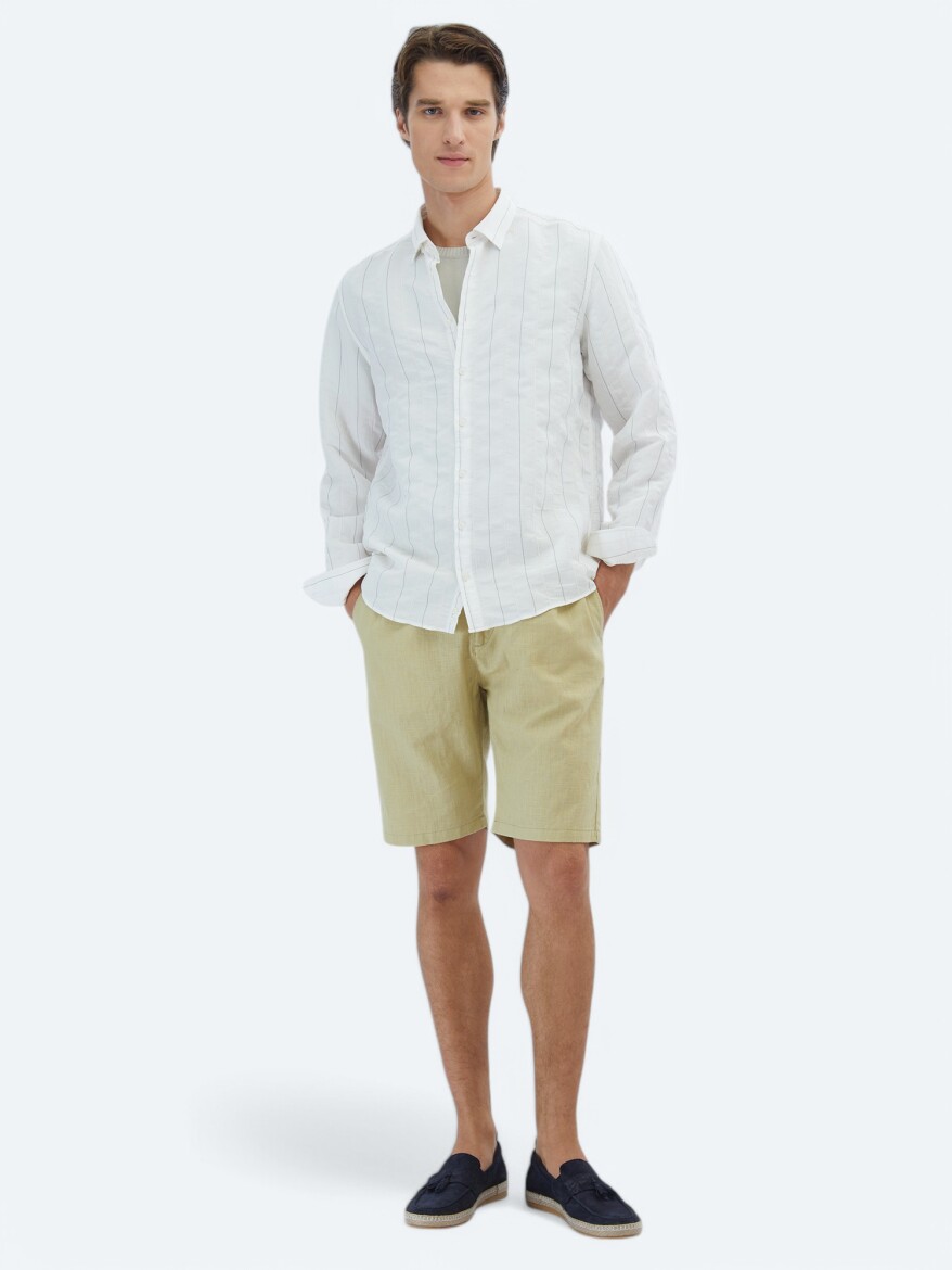 White Striped Regular Fit Long Weaving Classical Shirt - 2