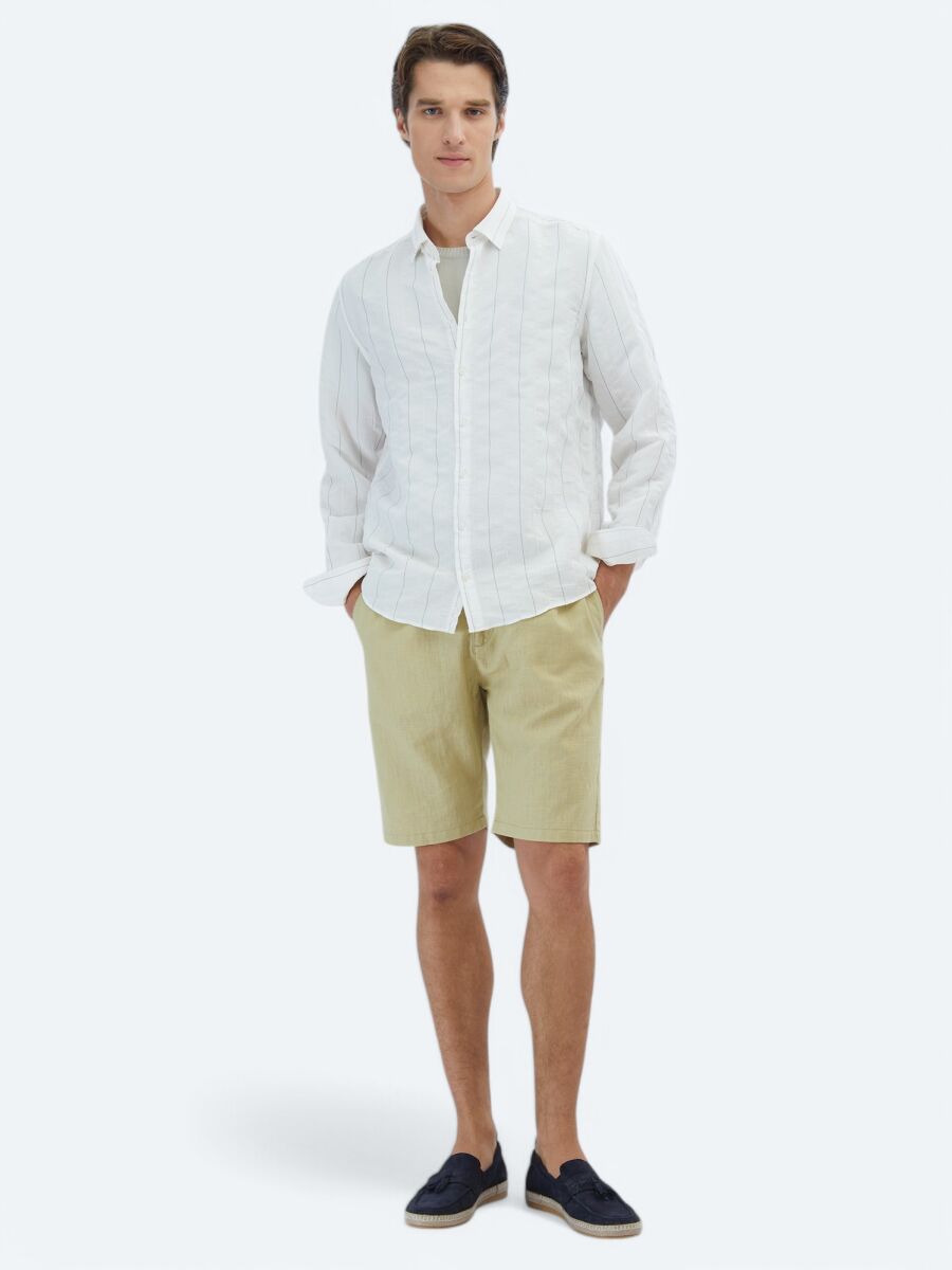 White Striped Regular Fit Long Weaving Classical Shirt - 2