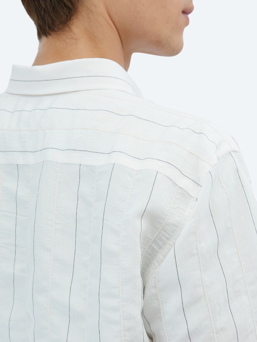 White Striped Regular Fit Long Weaving Classical Shirt - 4