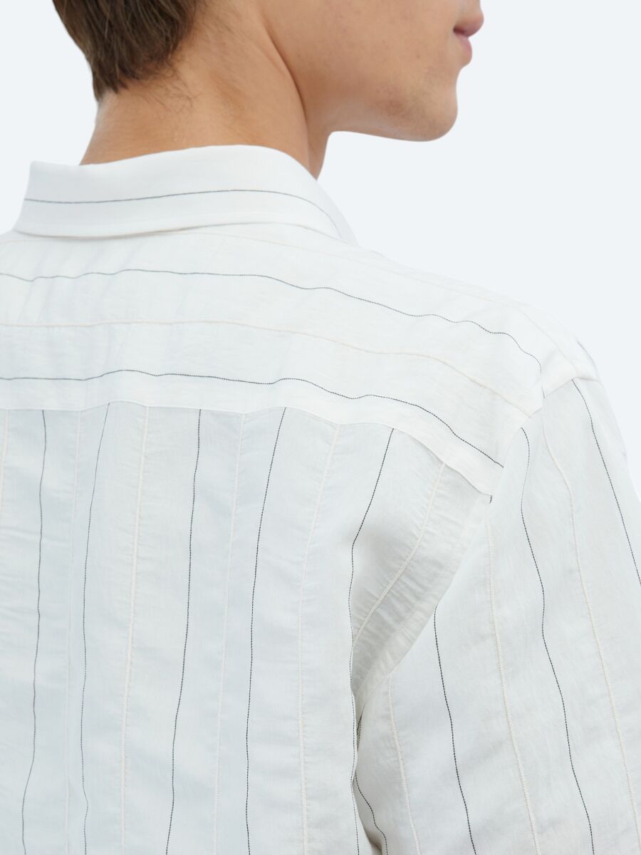 White Striped Regular Fit Long Weaving Classical Shirt - 4