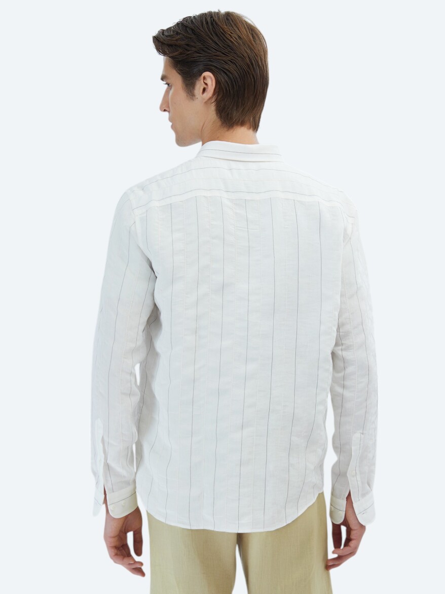 White Striped Regular Fit Long Weaving Classical Shirt - 5