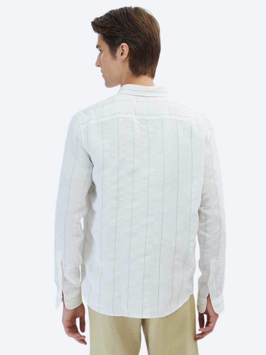White Striped Regular Fit Long Weaving Classical Shirt - 5