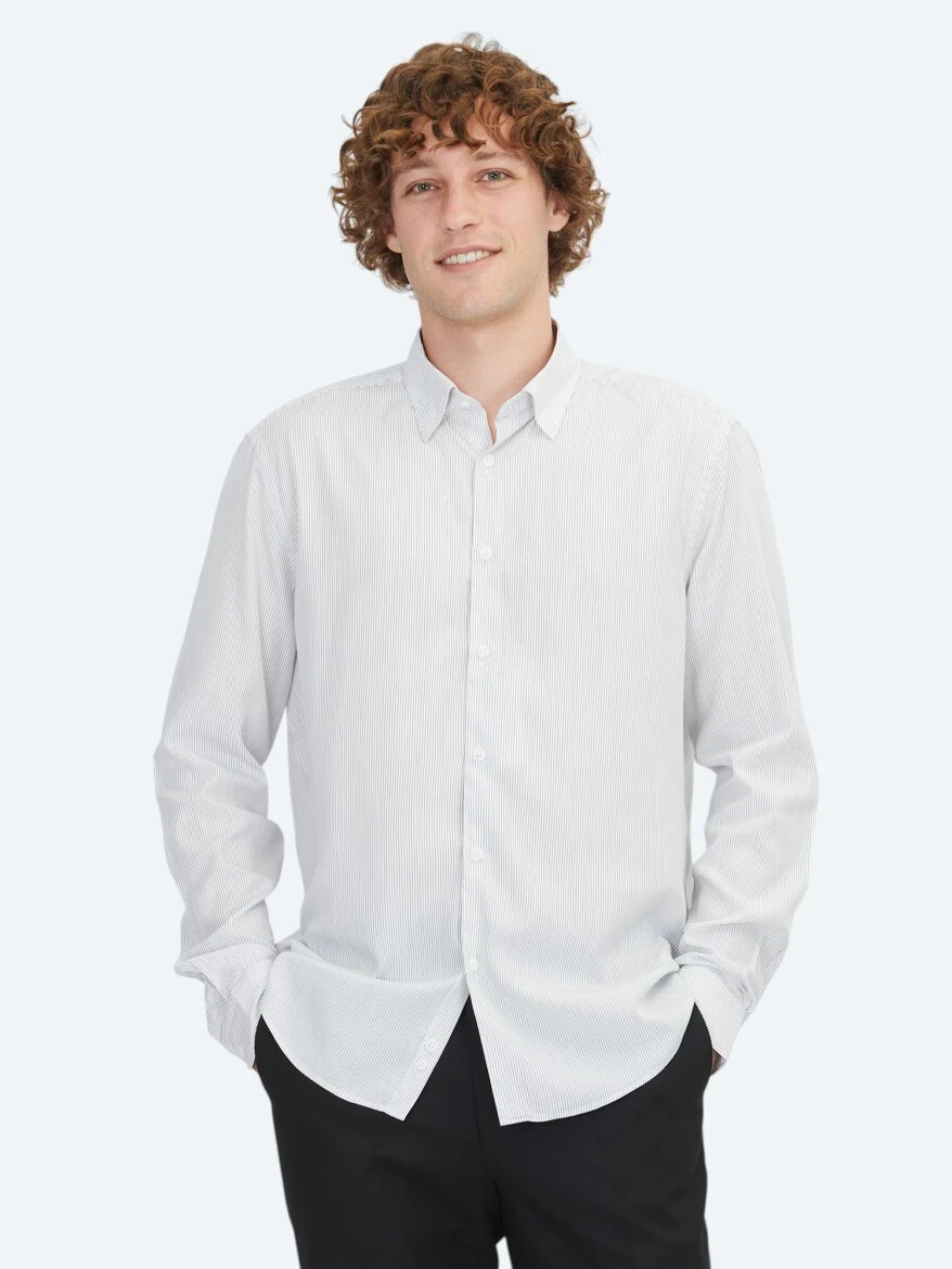 White Striped Regular Fit Weaving Casual Shirt - 1