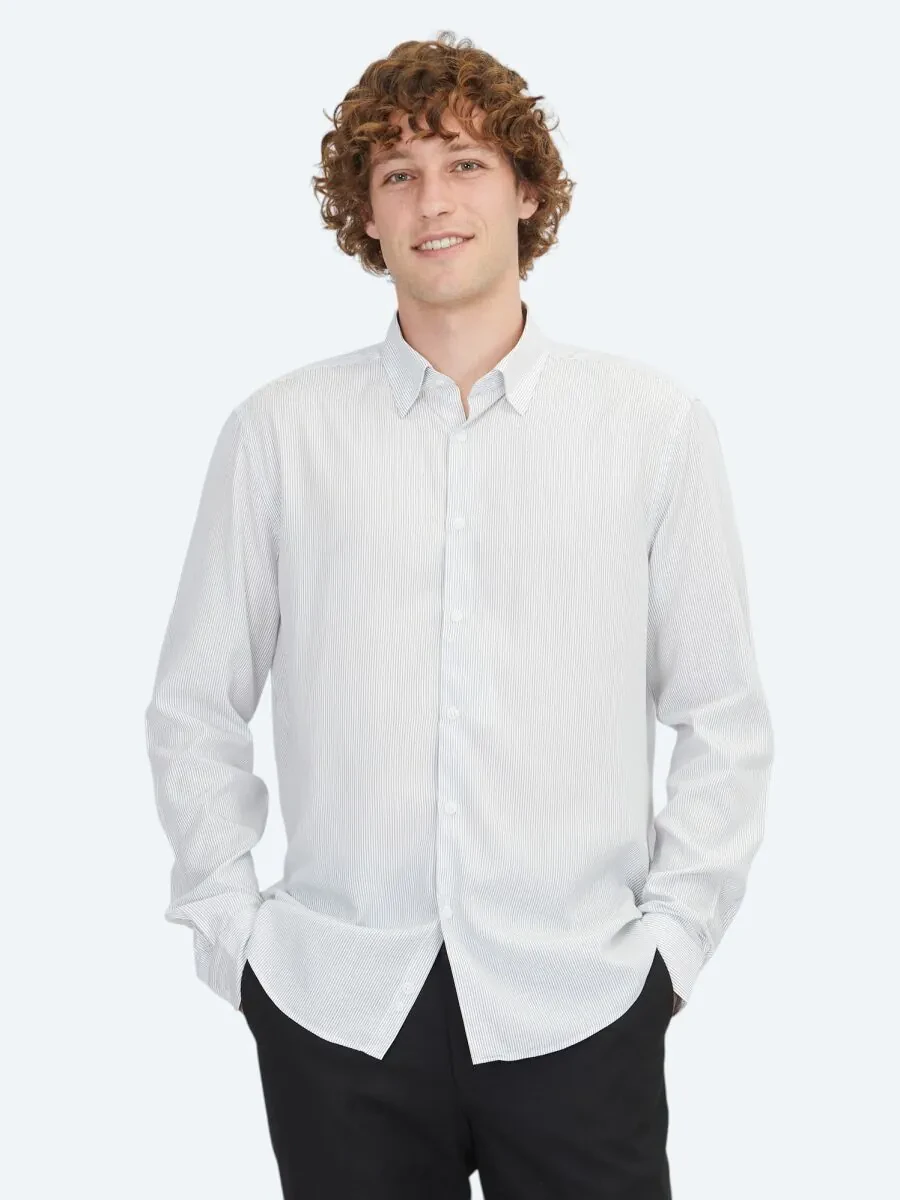 White Striped Regular Fit Weaving Casual Shirt - 1