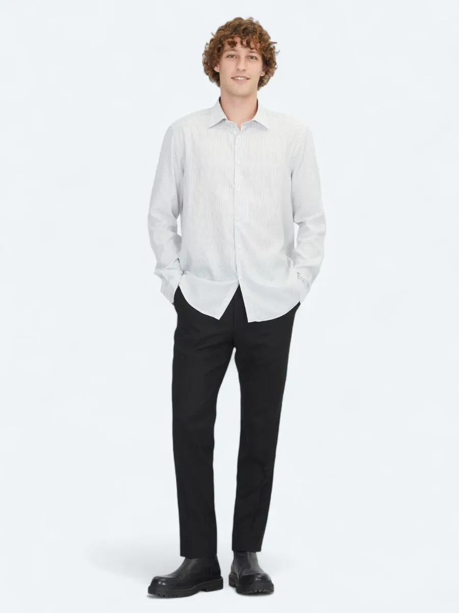 White Striped Regular Fit Weaving Casual Shirt - 2