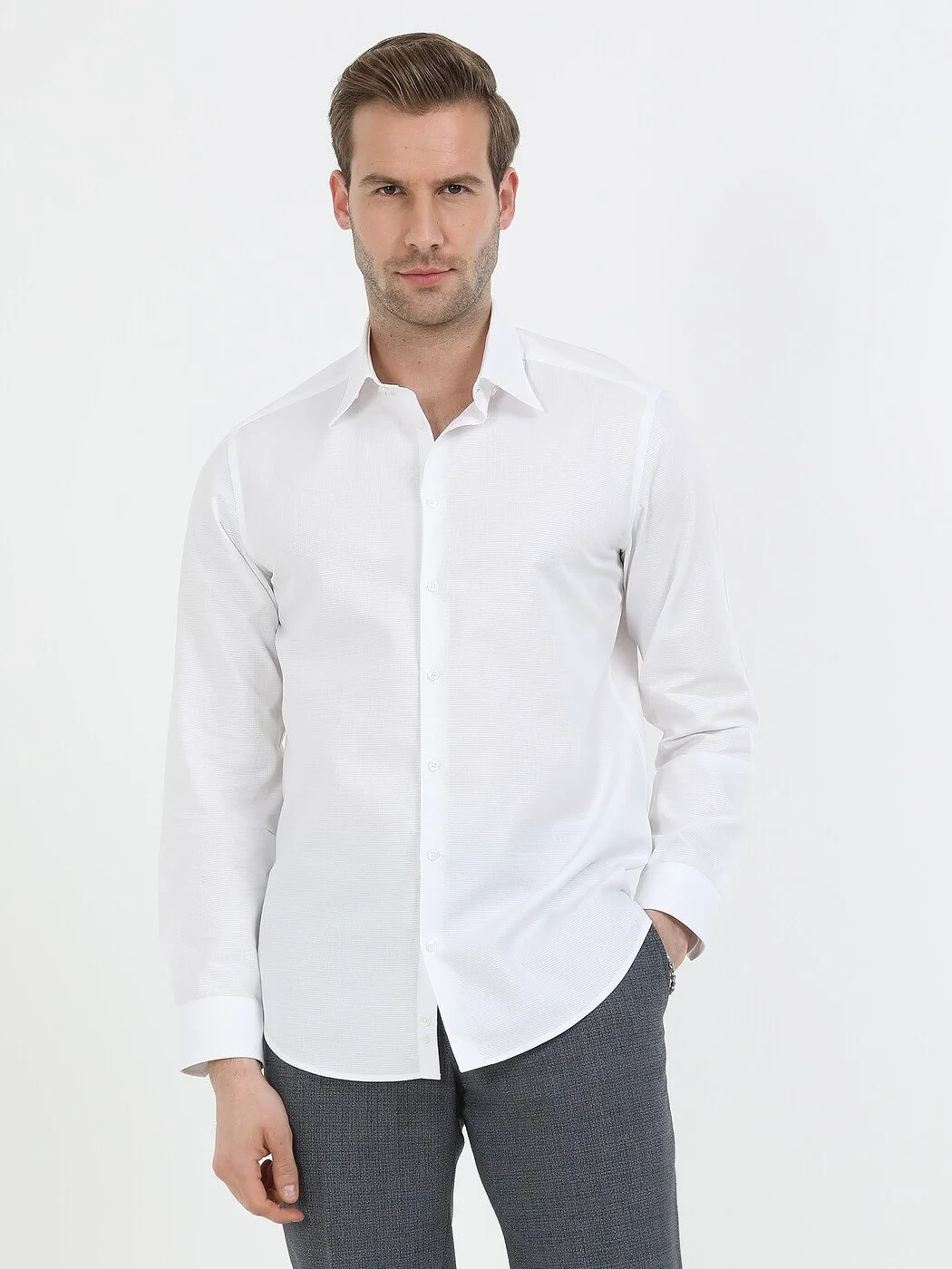 White Striped Regular Fit Weaving Classical 100% Cotton Shirt - 2
