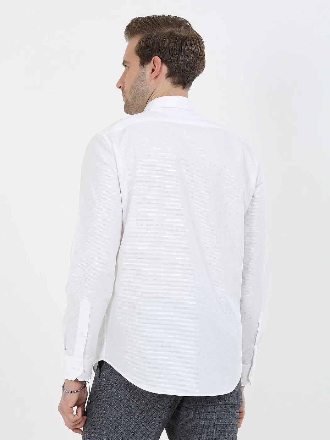 White Striped Regular Fit Weaving Classical 100% Cotton Shirt - 5