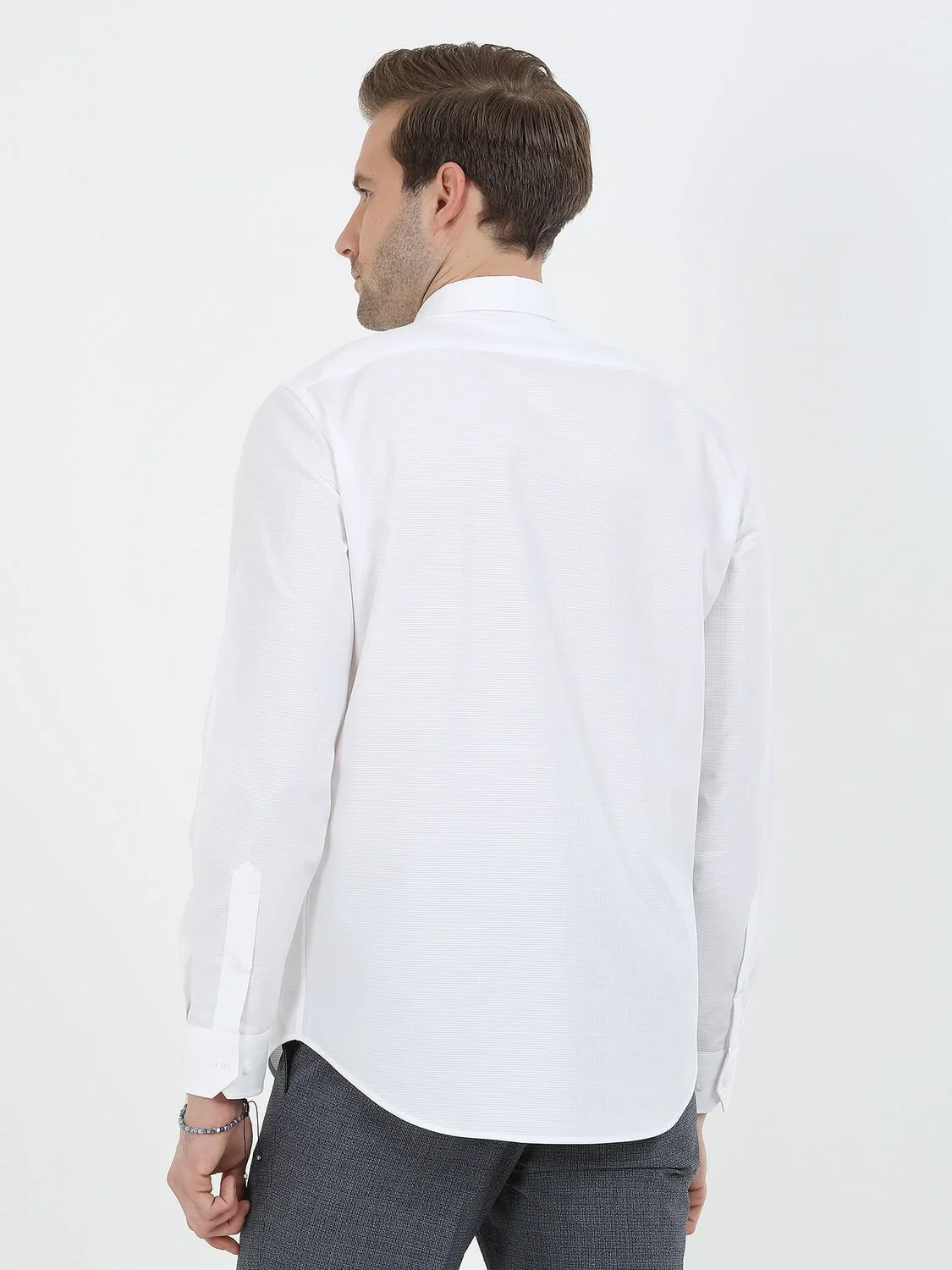 White Striped Regular Fit Weaving Classical 100% Cotton Shirt - 5
