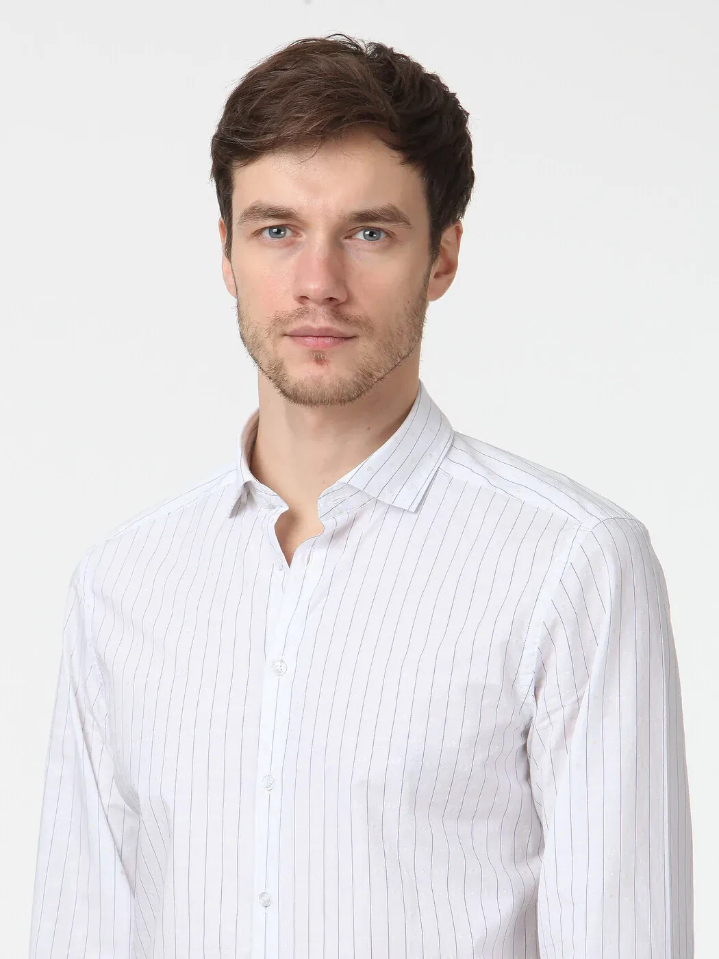 White Striped Weaving Casual 100% Cotton Shirt - 3