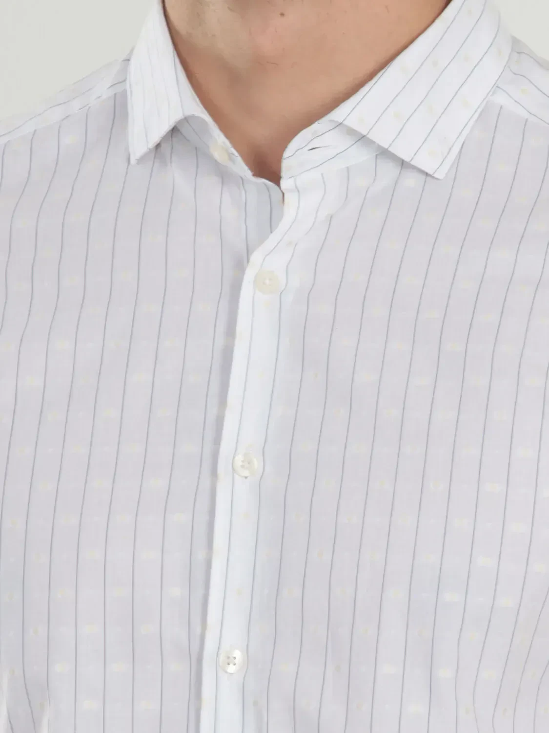 White Striped Weaving Casual 100% Cotton Shirt - 4
