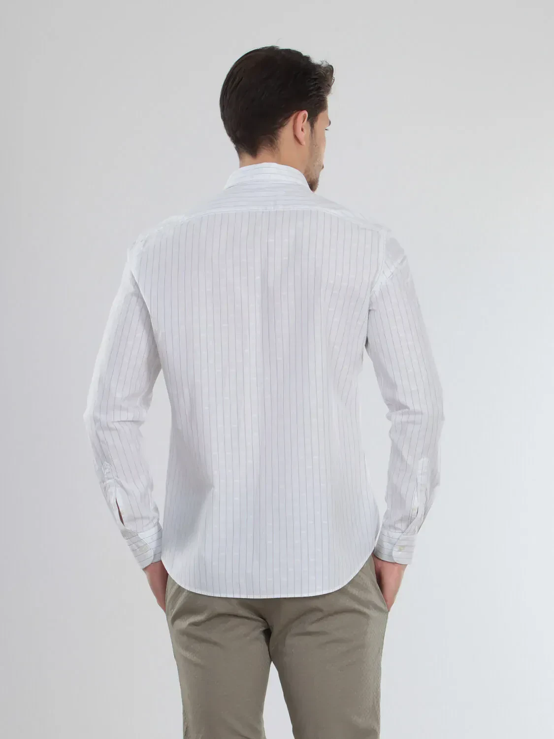 White Striped Weaving Casual 100% Cotton Shirt - 5