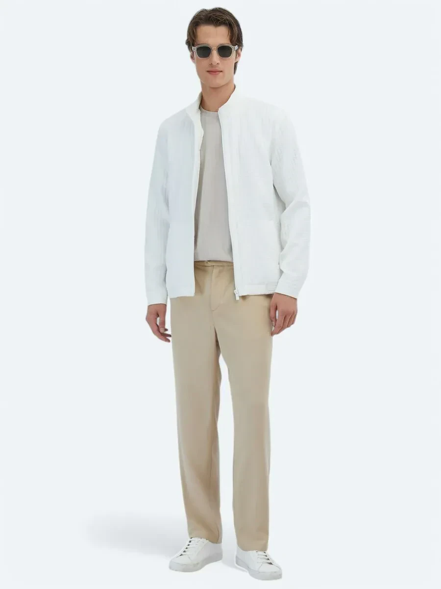 White Turtleneck Casual Weaving Coat - 2