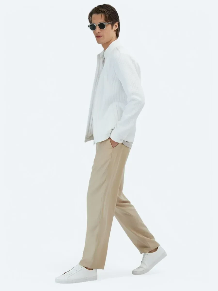 White Turtleneck Casual Weaving Coat - 3