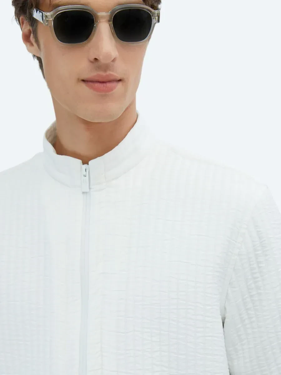 White Turtleneck Casual Weaving Coat - 4