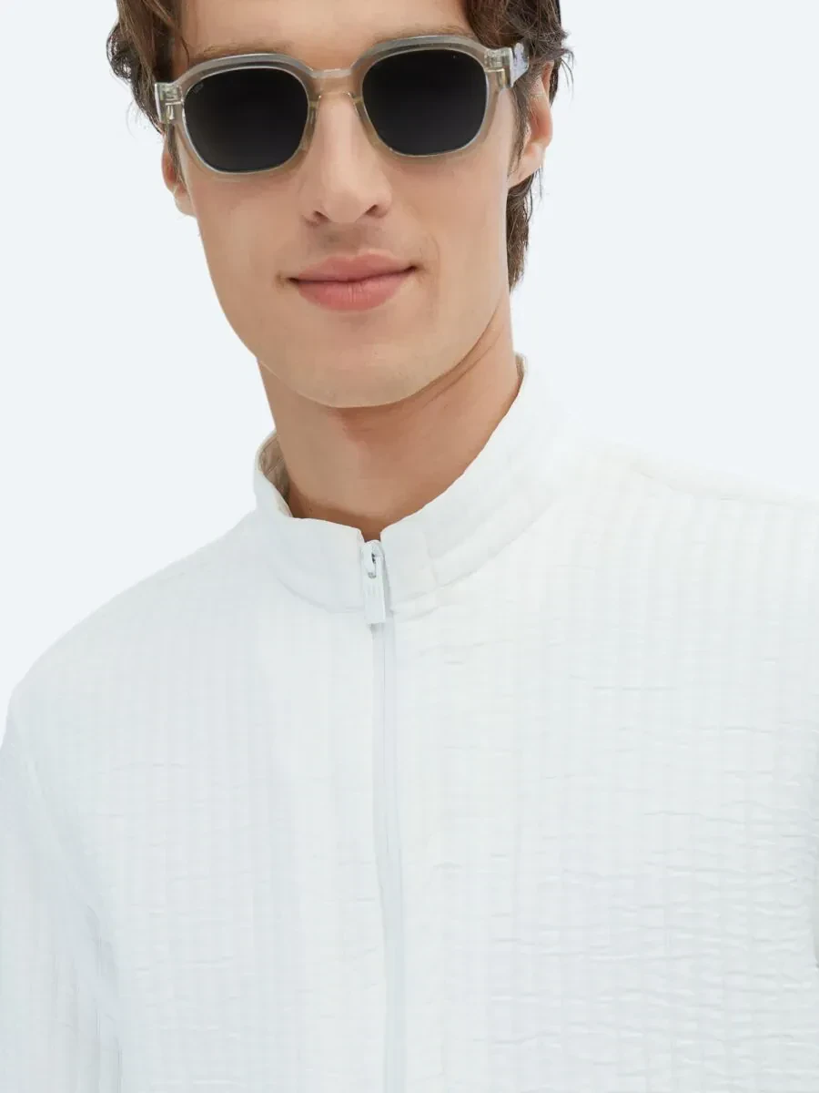 White Turtleneck Casual Weaving Coat - 5