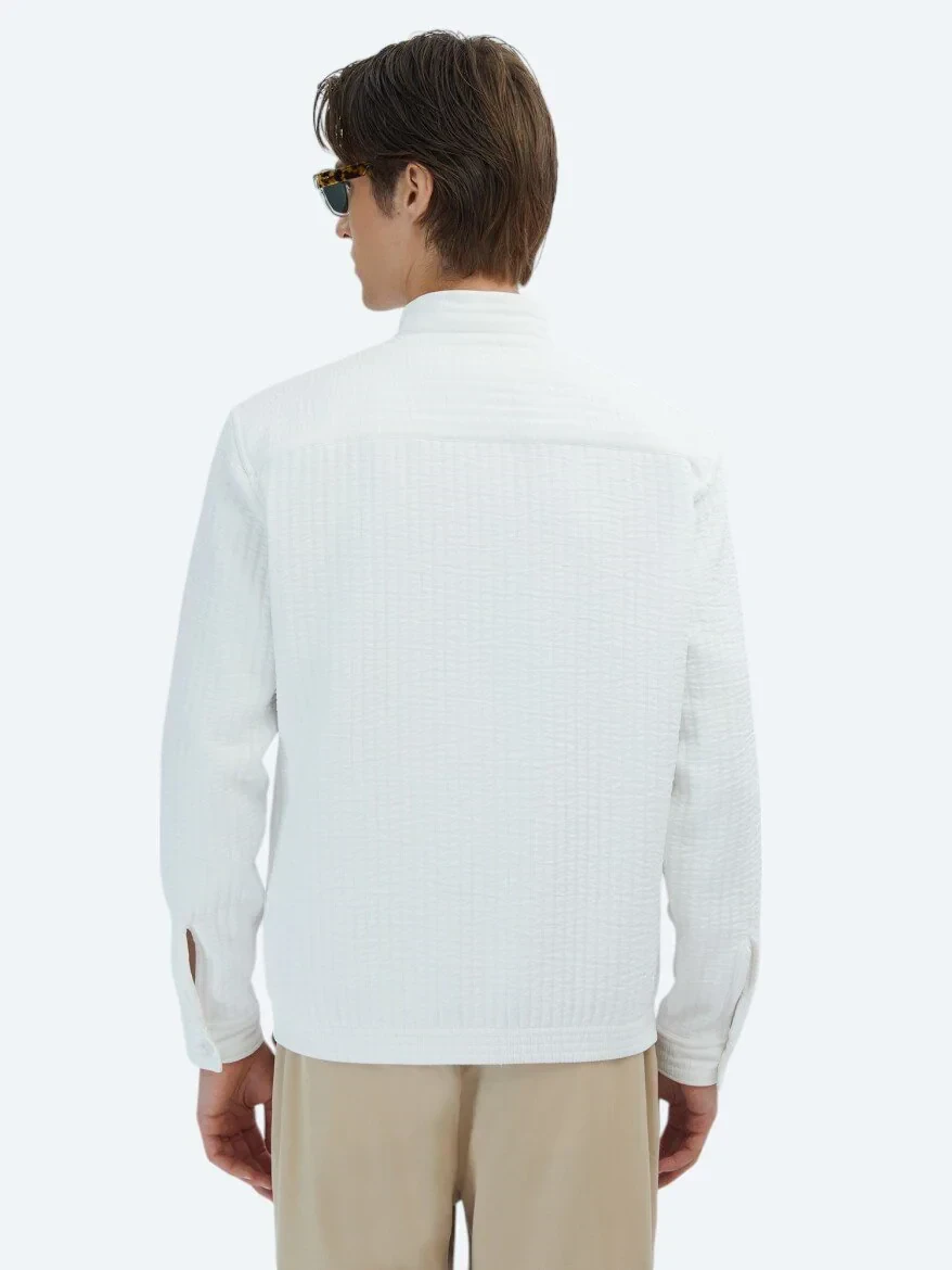White Turtleneck Casual Weaving Coat - 7