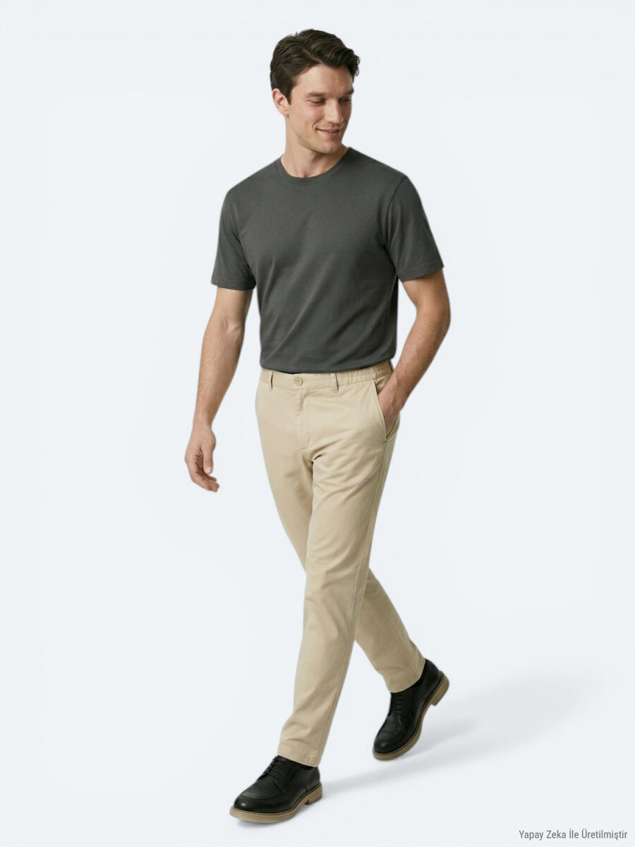 Yağ Yeşili Dokuma Jogging Fit Casual Pamuk Karışımlı Pantolon - 2