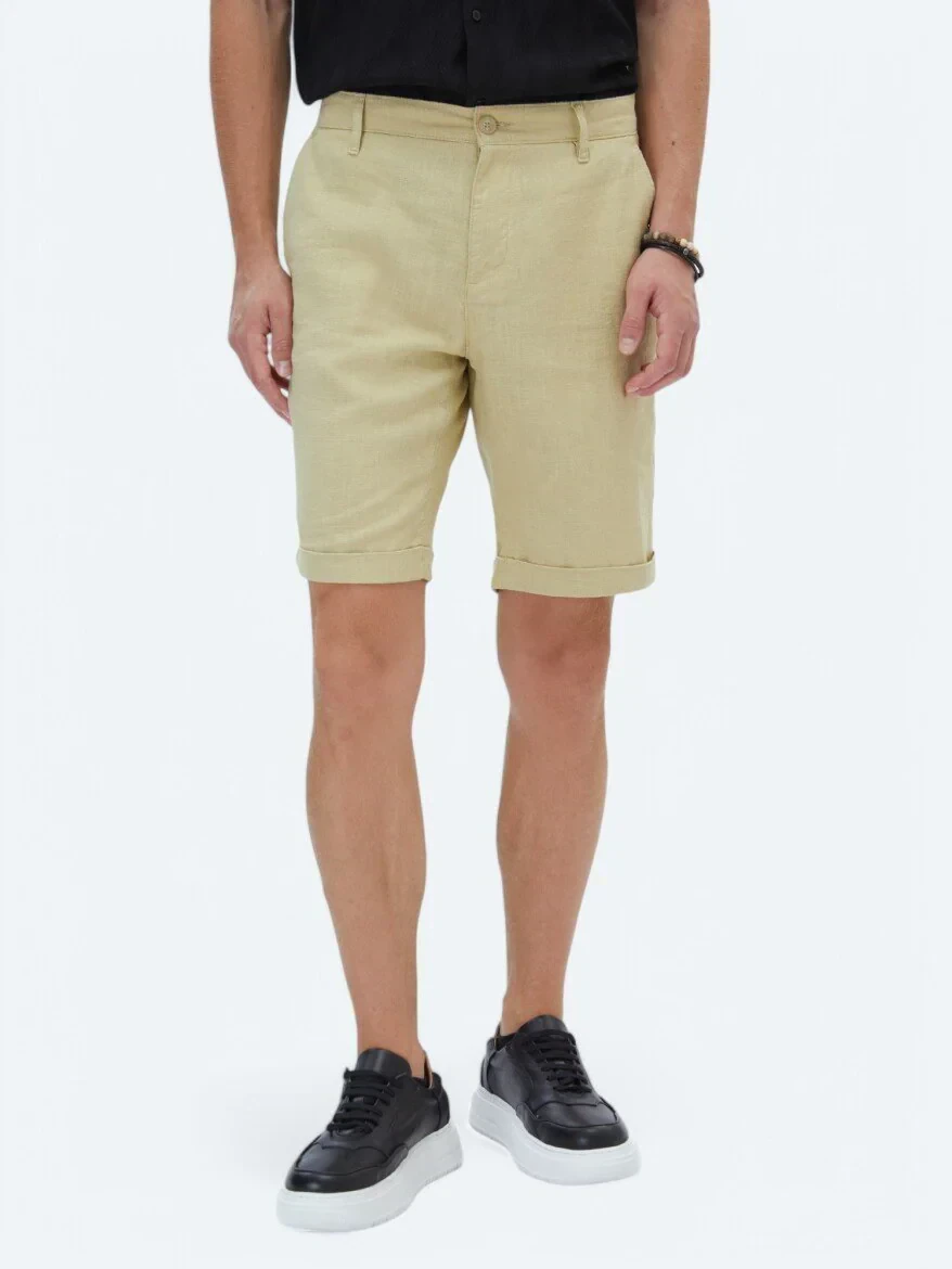 Yağ Yeşili Dokuma Slim Fit Casual Bermuda - 2