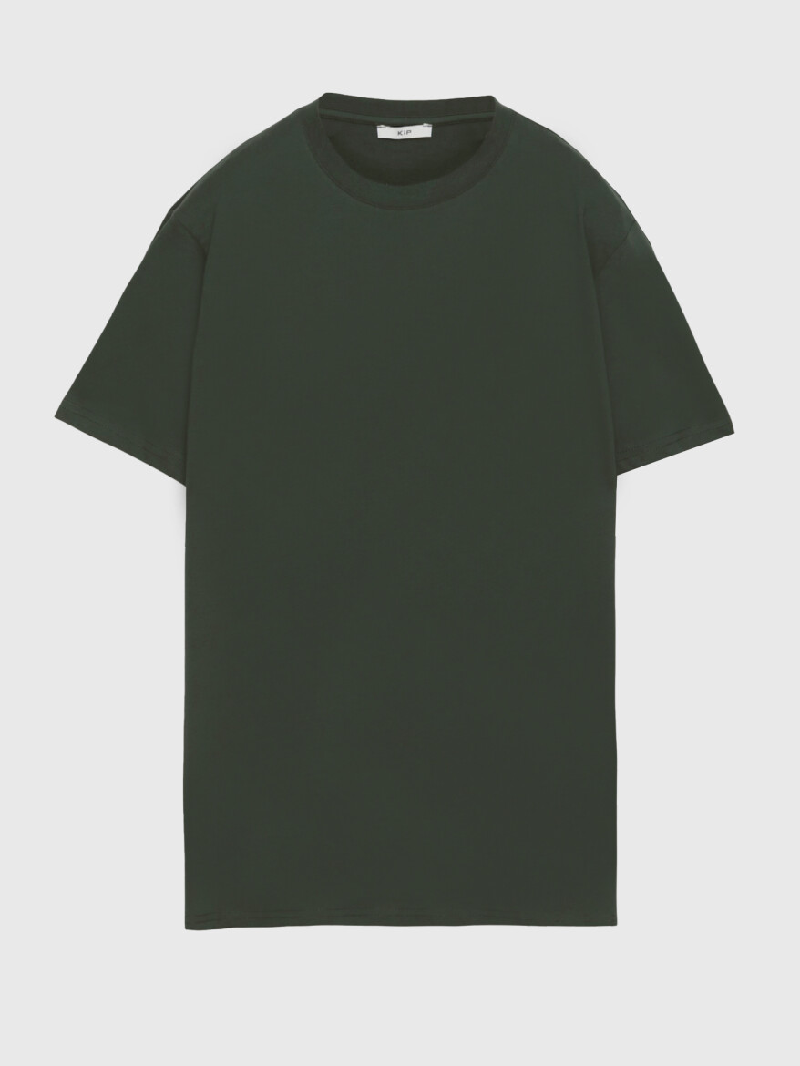 Yağ Yeşili Düz %100 Pamuk T-Shirt - 3