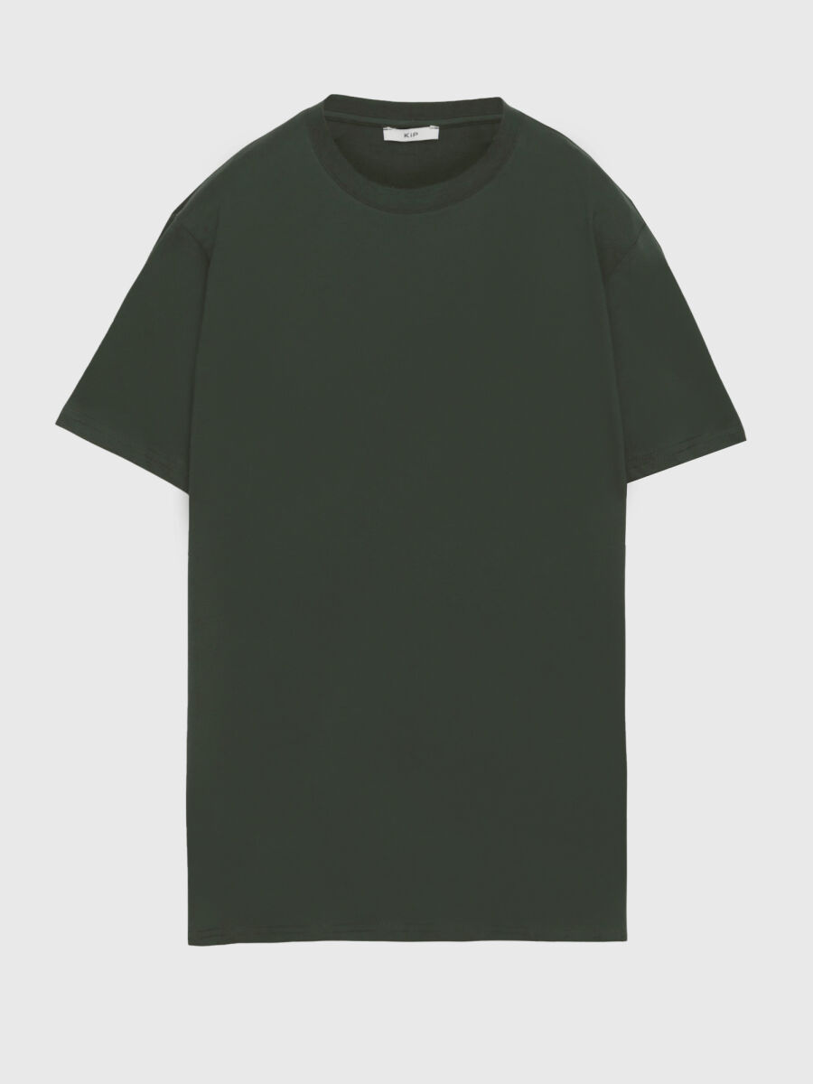 Yağ Yeşili Düz %100 Pamuk T-Shirt - 3