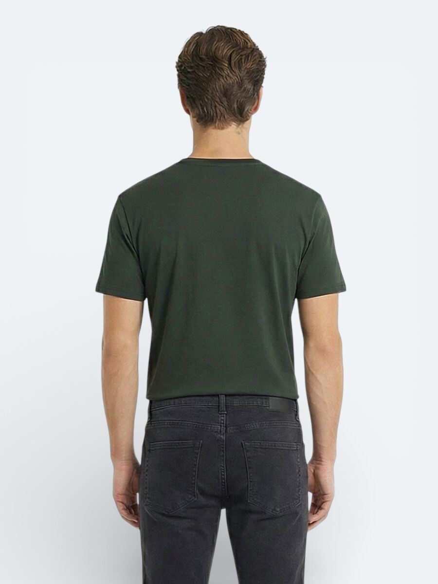 Yağ Yeşili Düz %100 Pamuk T-Shirt - 2