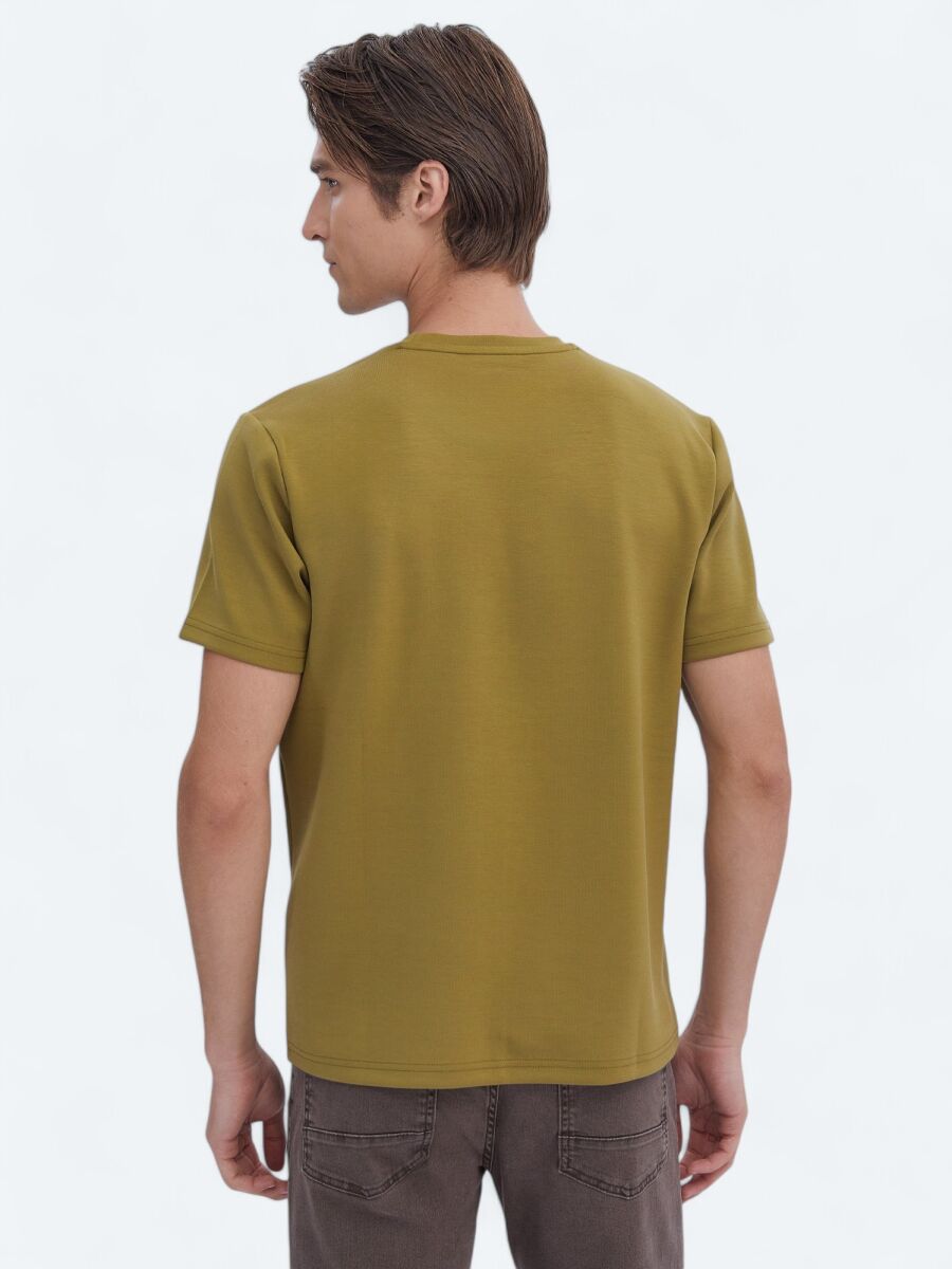 Yağ Yeşili Düz Bisiklet Yaka T-Shirt - 6