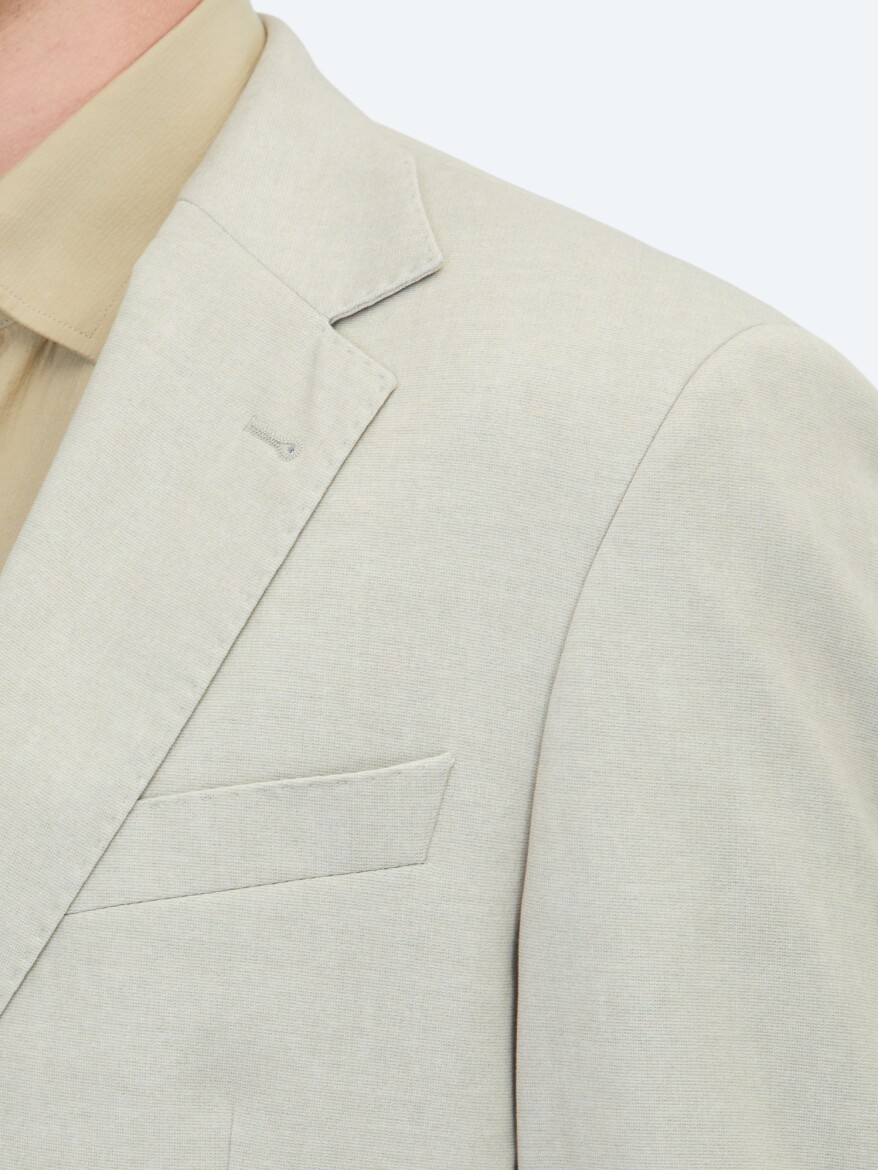 Yağ Yeşili Düz Modern Fit Pamuk Karışımlı Örme Ceket - 4