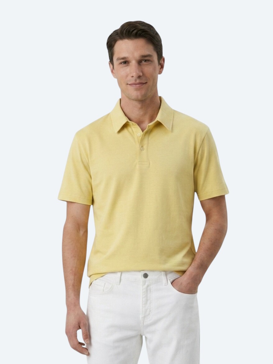 Yağ Yeşili Düz Pamuk Karışımlı T-Shirt - 4