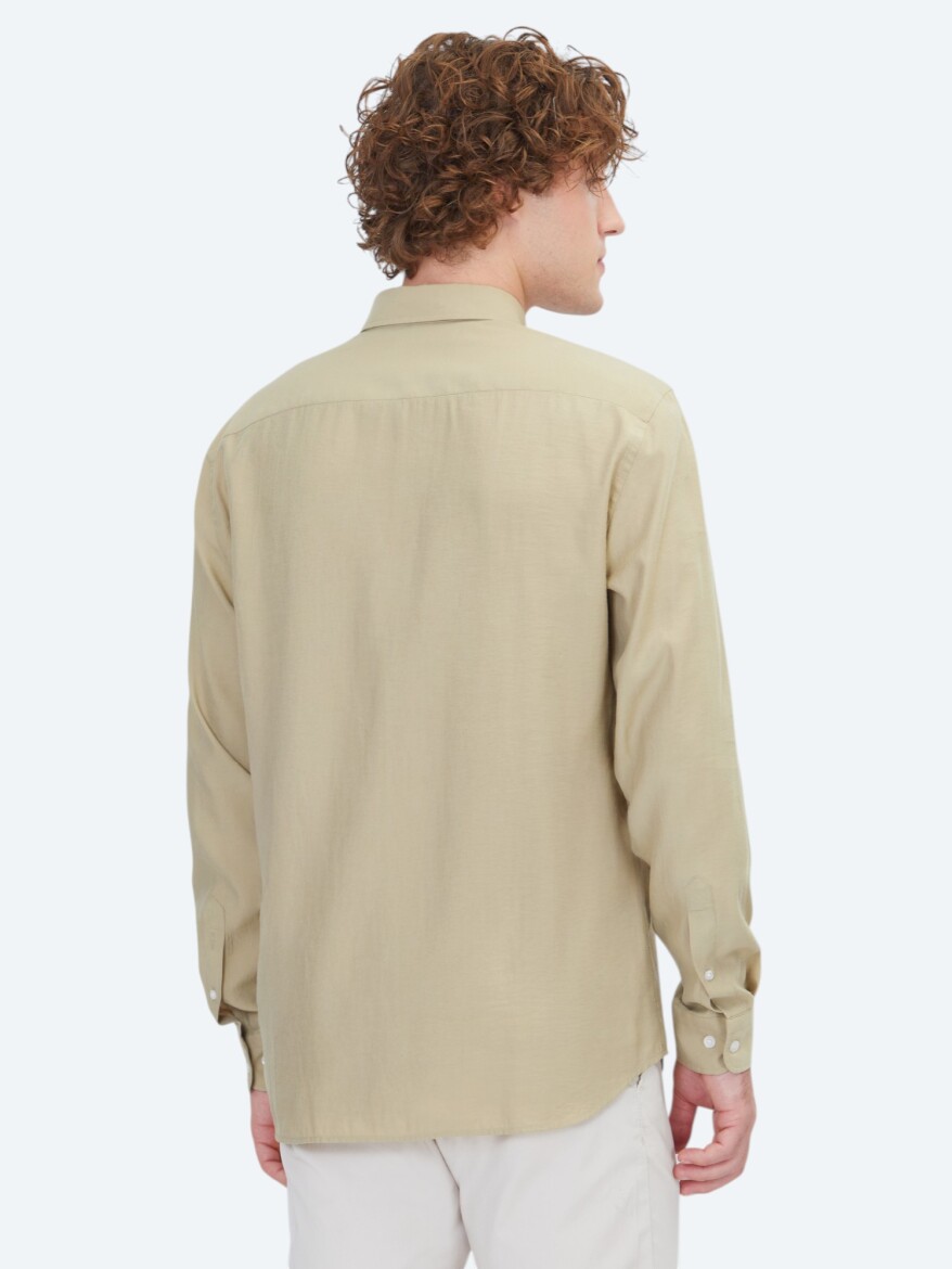 Yağ Yeşili Düz Regular Fit Dokuma Casual Gömlek - 5