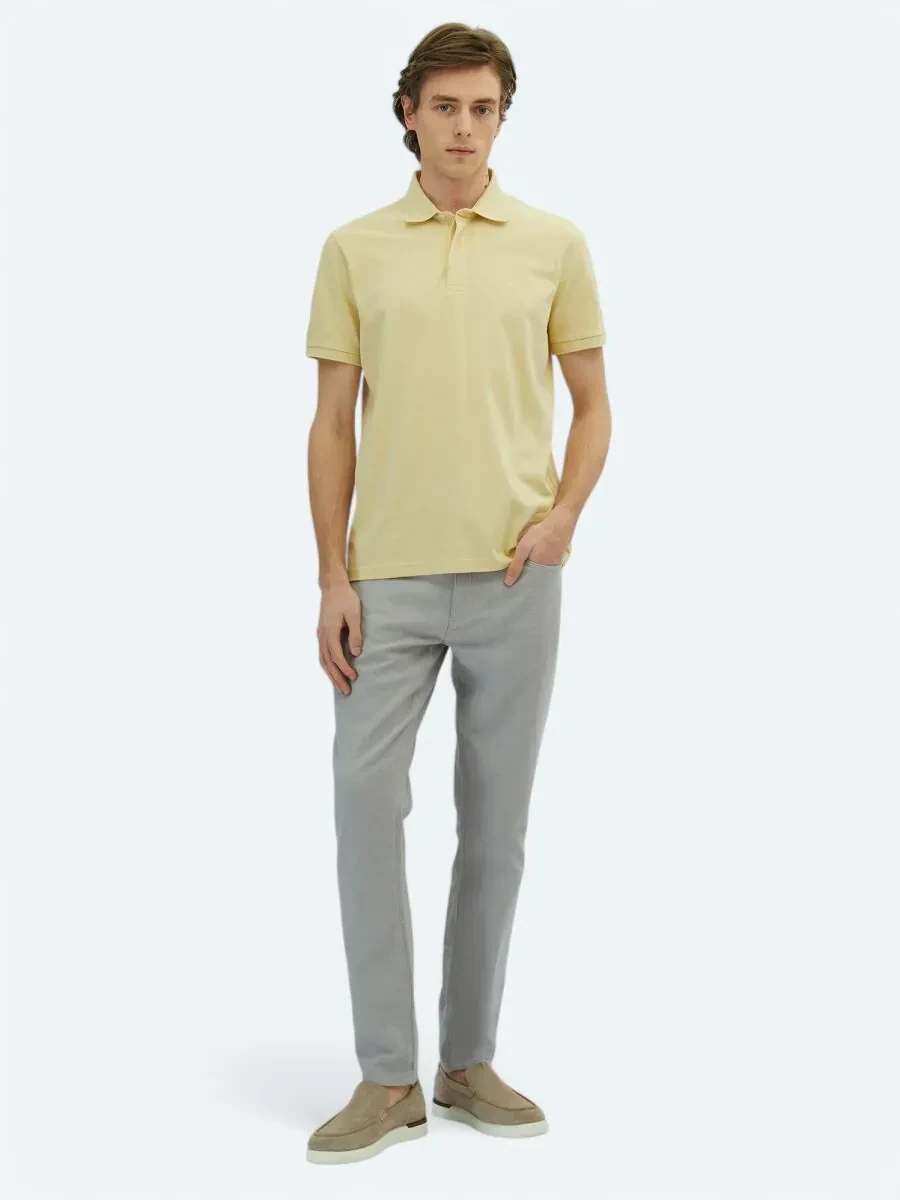 Yellow Plain Polo Neck 100% Cotton T-Shirt - 2