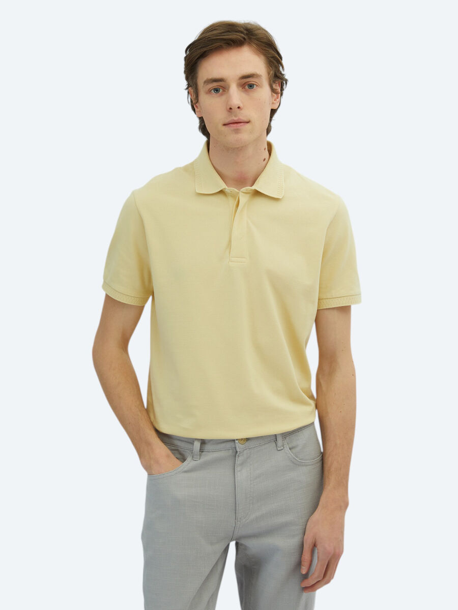 Yellow Plain Polo Neck 100% Cotton T-Shirt - 1