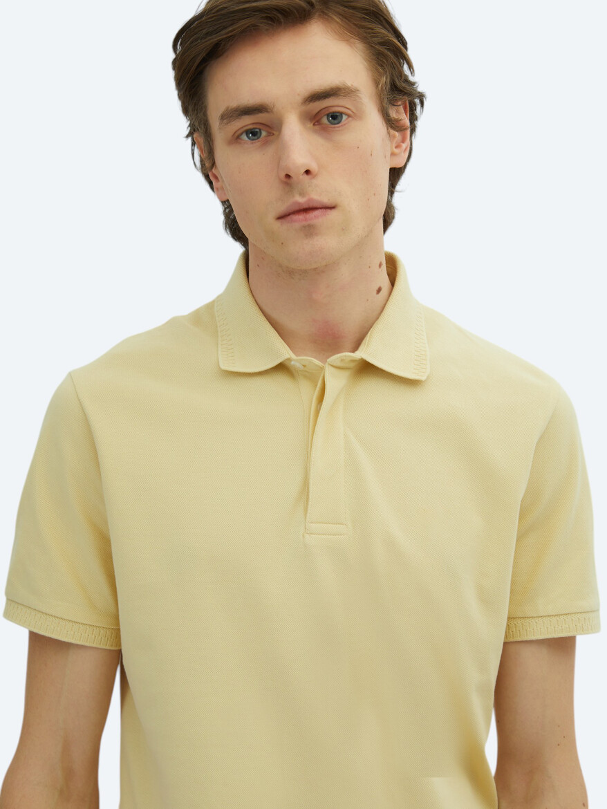 Yellow Plain Polo Neck 100% Cotton T-Shirt - 3