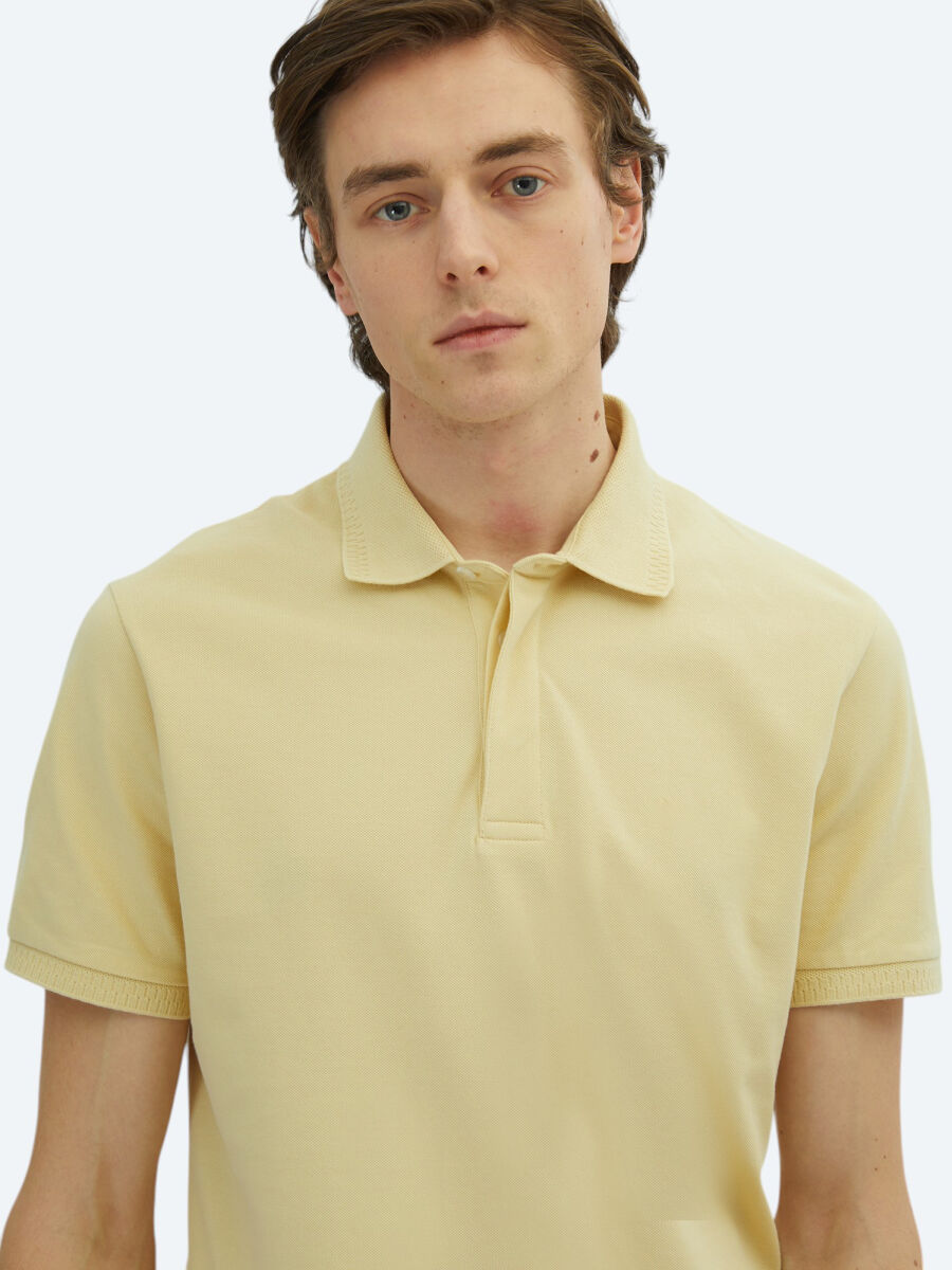 Yellow Plain Polo Neck 100% Cotton T-Shirt - 3
