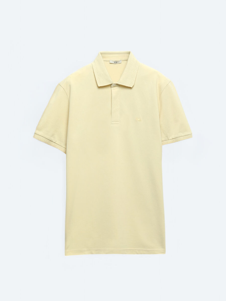Yellow Plain Polo Neck 100% Cotton T-Shirt - 6